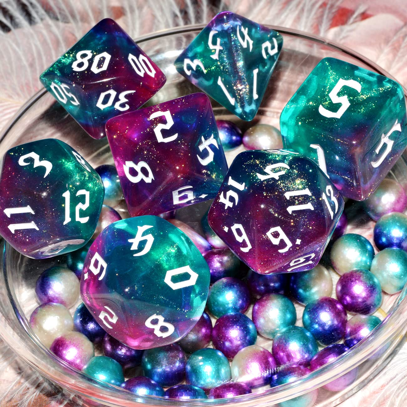 Lot De 7 Dés Polyédriques Galaxy Pour Jeux Donjons Et Dragons D20 D12 D10 D8 D6 D4 Sac Noir~p135315244