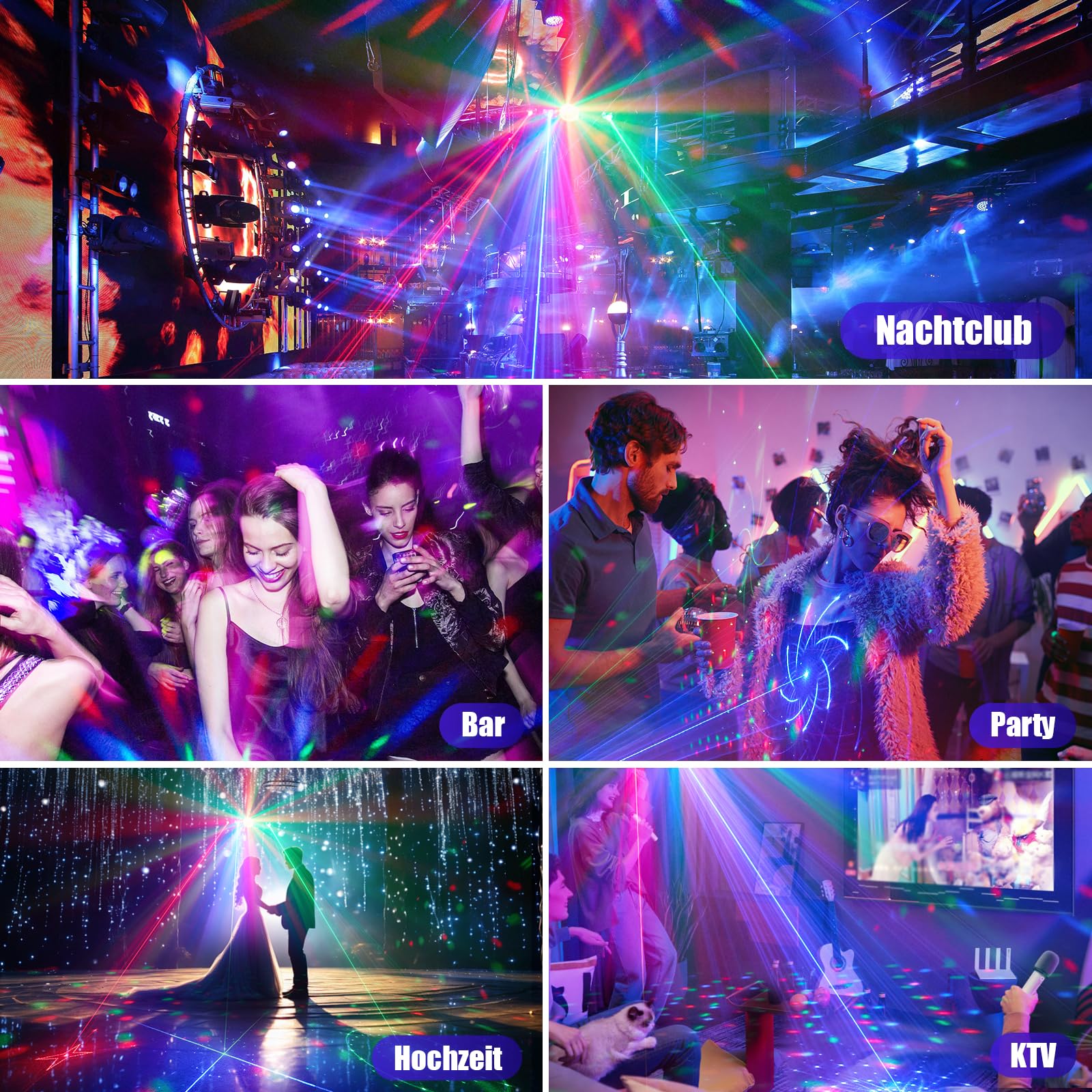 Musikgesteuertes Discolicht Partylicht mit DMX512, UV-Licht & Discokugel - DJ Licht für Club, Party, Fest, Hochzeit, Halloween