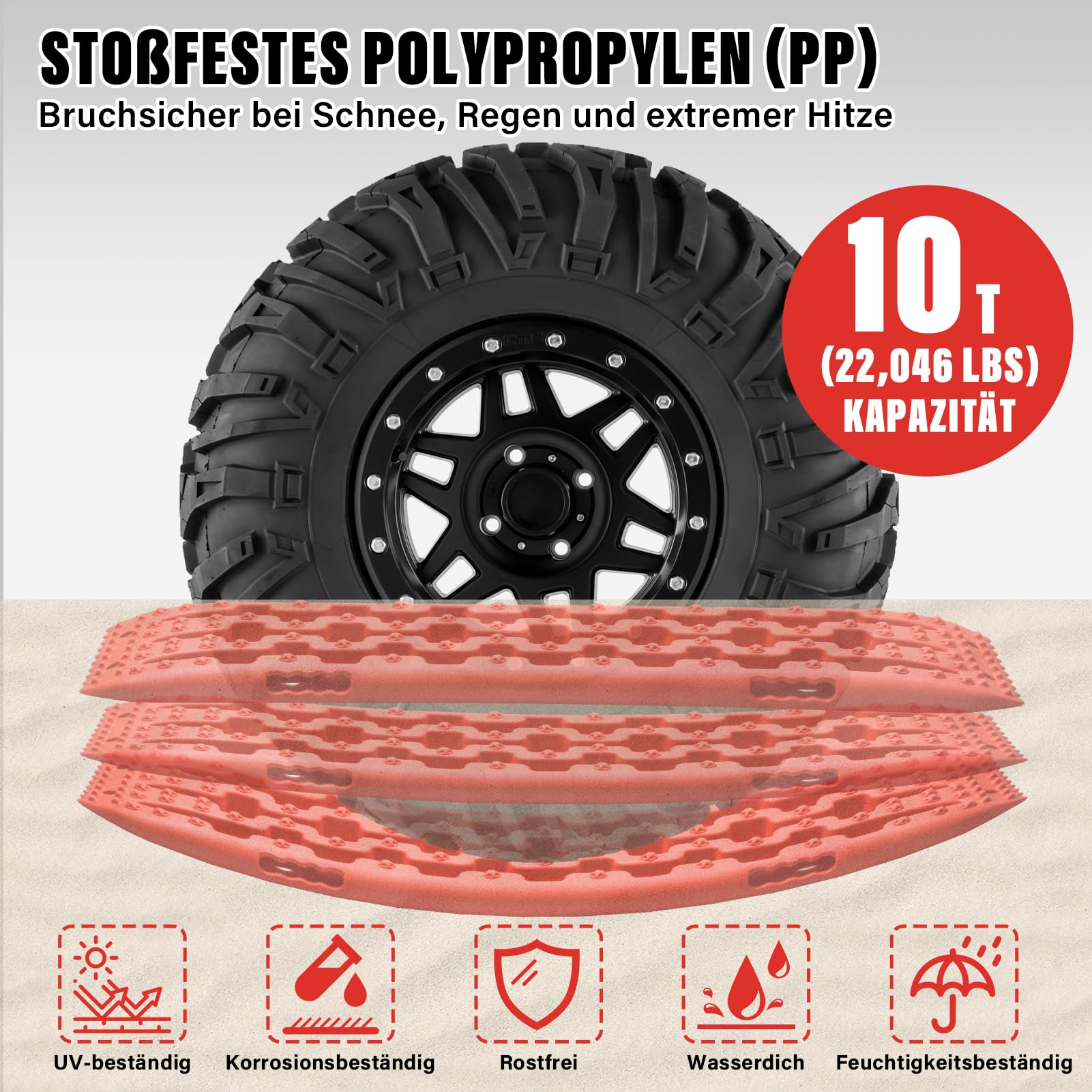 Tablero De Tracción Para Nieve Y Barro, 2 Piezas - Alta Resistencia 10 Toneladas, Diseño Antideslizante Con Clavos En Cruz Y Pentágono, Para Vehículos Todo Terreno | Negro, Rojo, Naranja