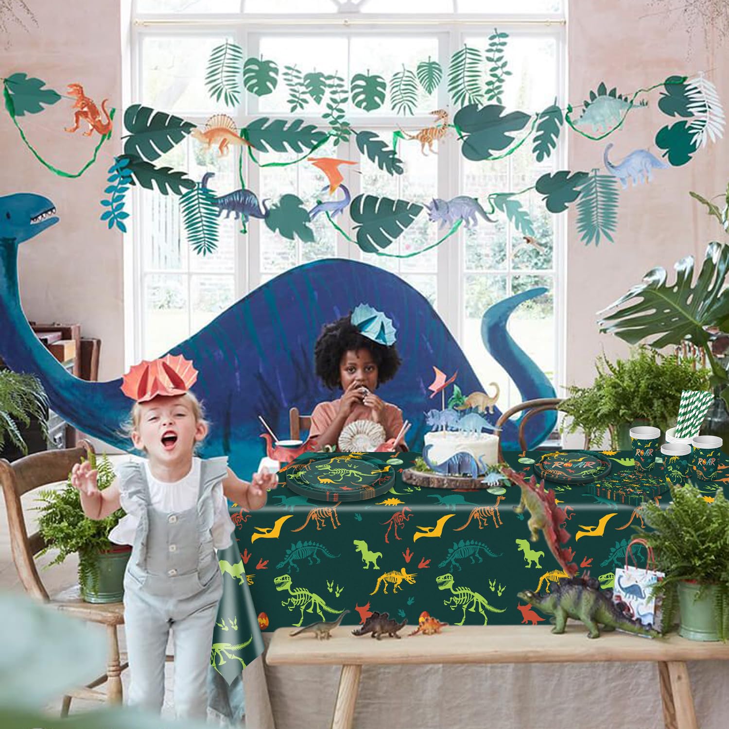 Set 122 Pezzi Decorazione Compleanno Dinosauro - Piatti, Tovaglioli, Tovaglie Per Feste Bambini - Foto 7