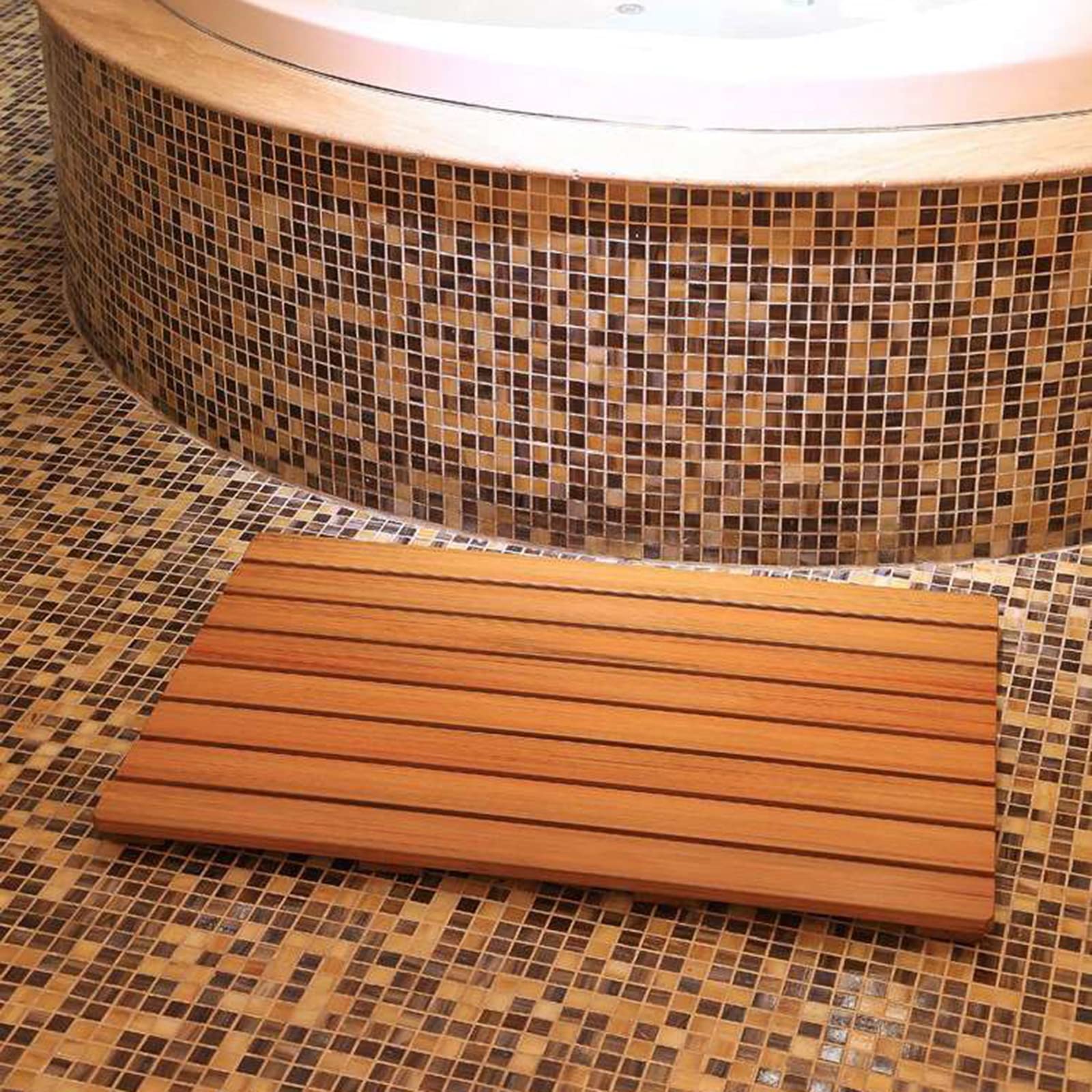 Pedana Doccia in Legno,Tappetino da Bagno in bambù per Bagno - Tappetino da Bagno in Legno per Sauna, Piscina All'aperto E Campeggio, Personalizzabile,80x80cm/31x31in
