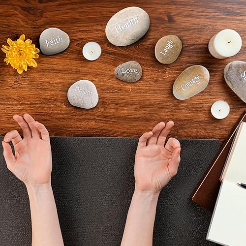 Miniatura 5 de Jucoan Paquete de 20 piedras inspiradoras grabadas con palabras, piedras de oración motivacionales de 2 a 3 pulgadas, rocas de gratitud de aliento