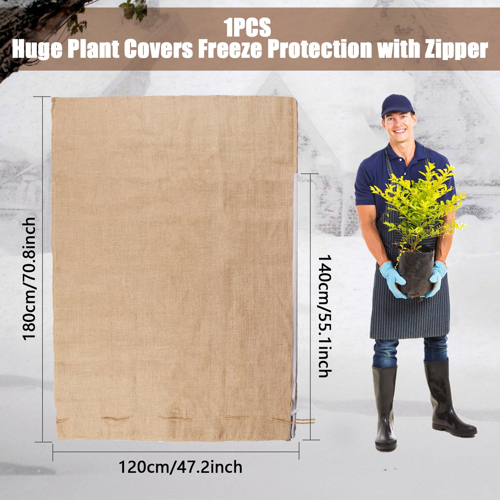 1PCS 47.2''×70.8'' Huge Plant Covers Freeze Protection with Zipper, Plant Cover Drawstring Tree Cover, Burlap Frost Cloth Plants Freeze Protection,Reusable Tree Jacket Frost Blanket for Outdoor Plants