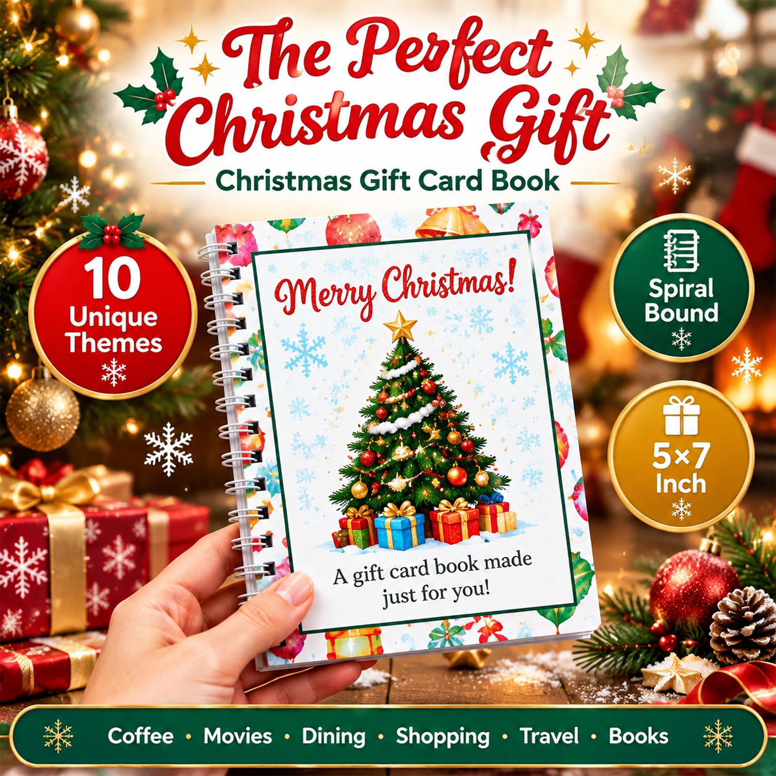 Libro di biglietti regalo di Natale rilegato a spirale per le vacanze, 3