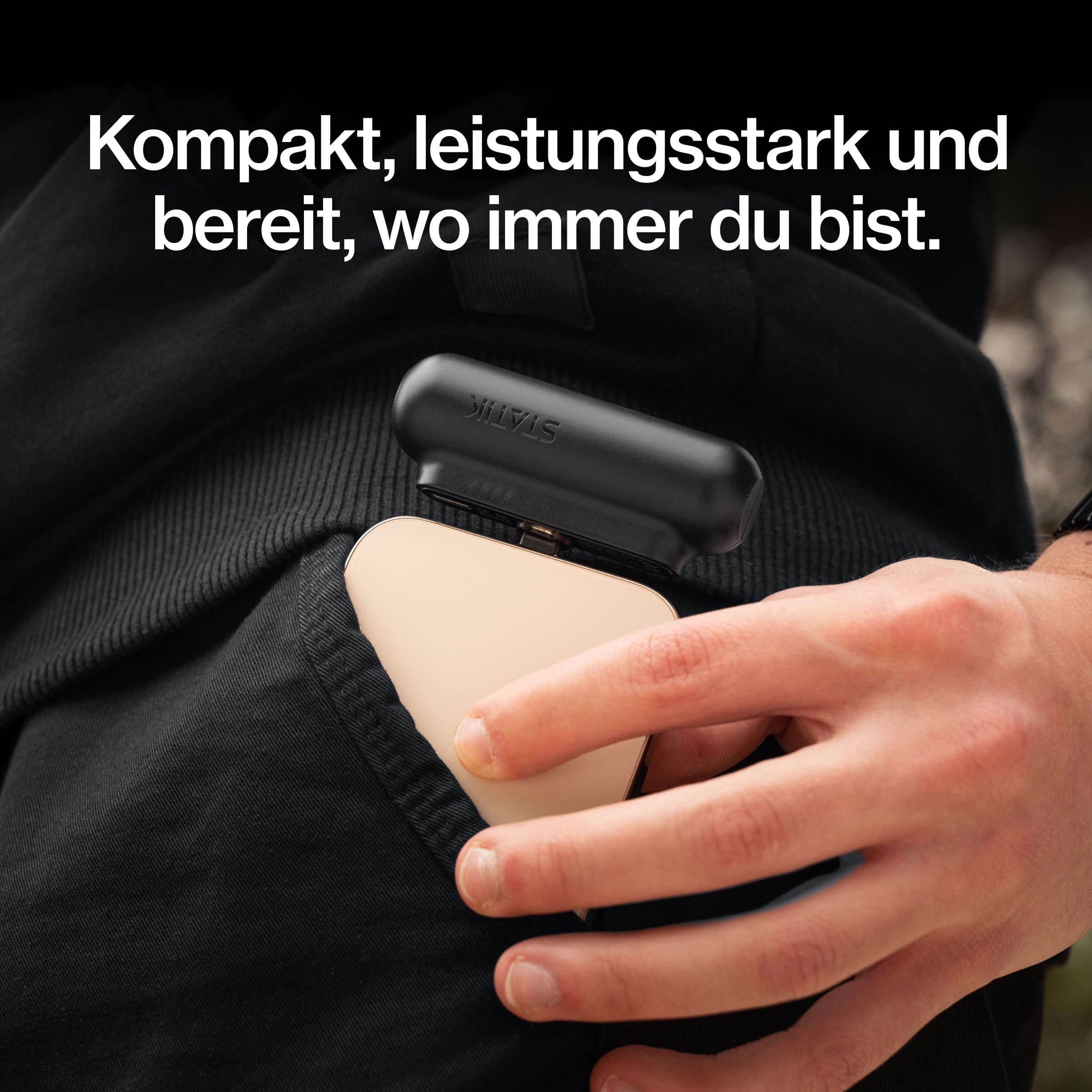 STATIK Snap-N-Charge (Gen 3) Mini Powerbank, tragbares Ladegerät für alle Geräte, 3-in-1 Magnet-Adaptern (USB-C, Micro-USB, iProduct), kompakt, 3.200 mAh, 10W, Schwarz, 3er-Pack