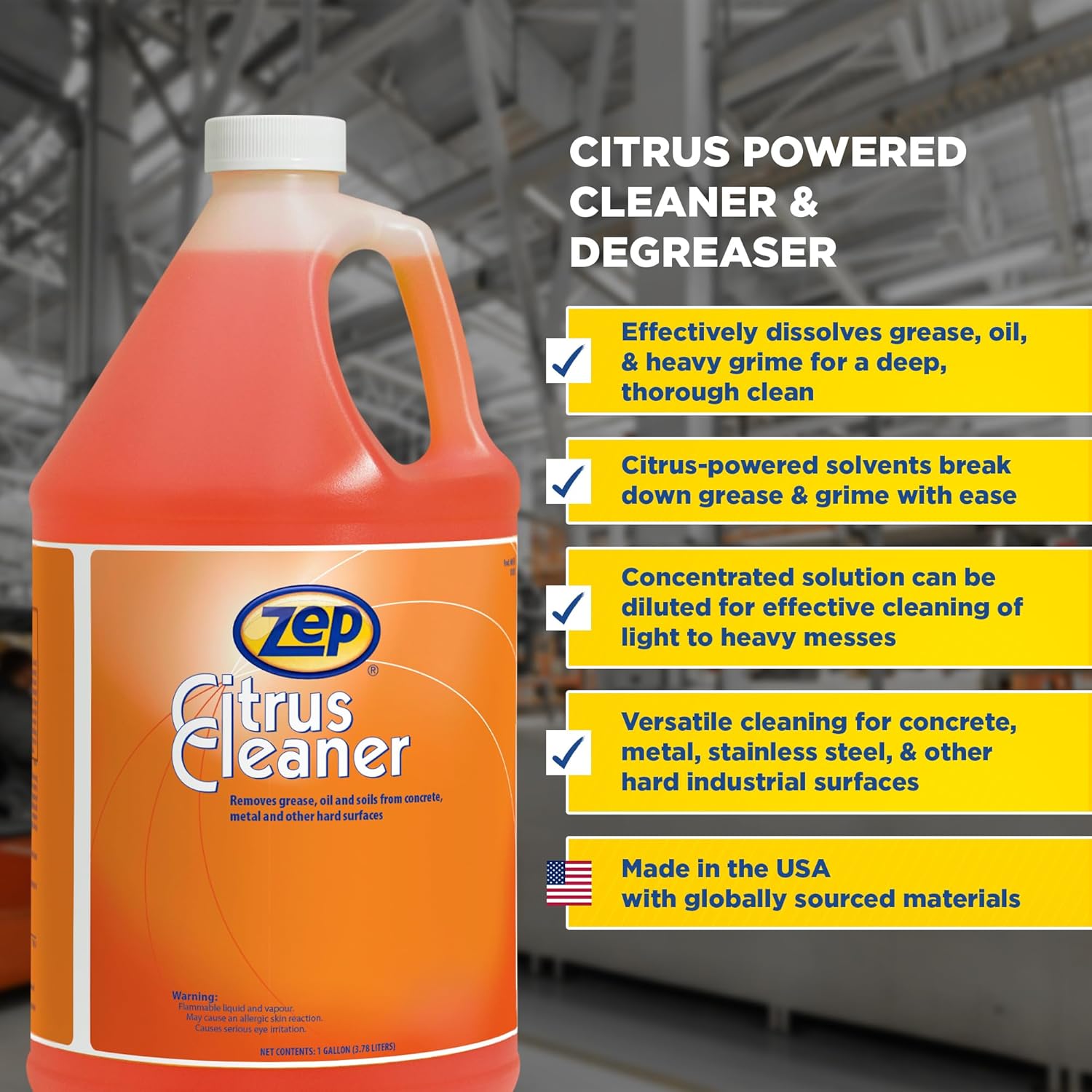 Zep Citrus Cleaner and Degreaser - 1 Gallon (Case of 4) 45524 - Concentrated, Removes Grease, Grime, Oil and Soils from Concrete, Metal and Other Hard Surfaces