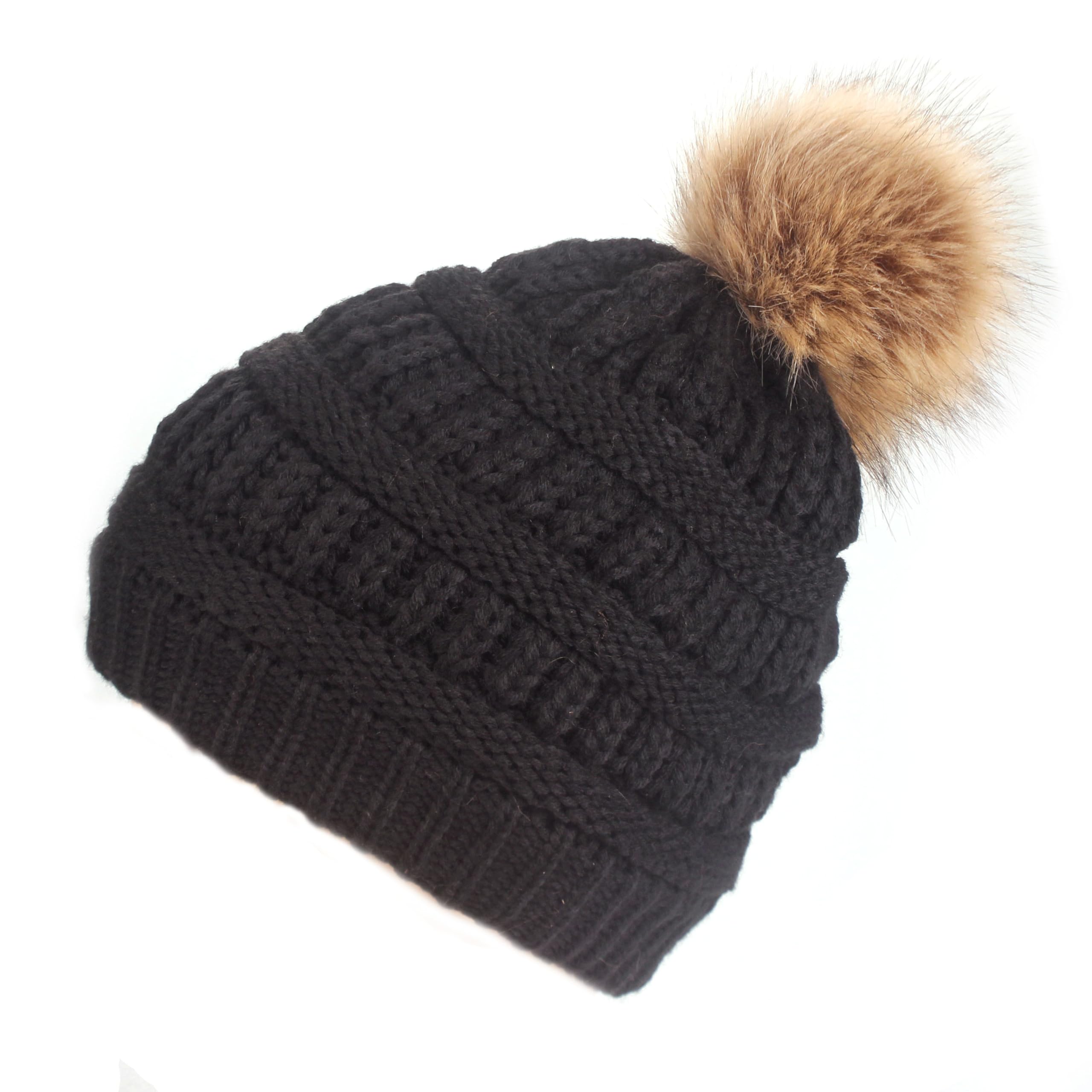 Gorro de Punto de poliéster con pompón sintético para Mujer, Gorro de Invierno para Esquiar al Aire Libre (Oranje 1, Talla única)