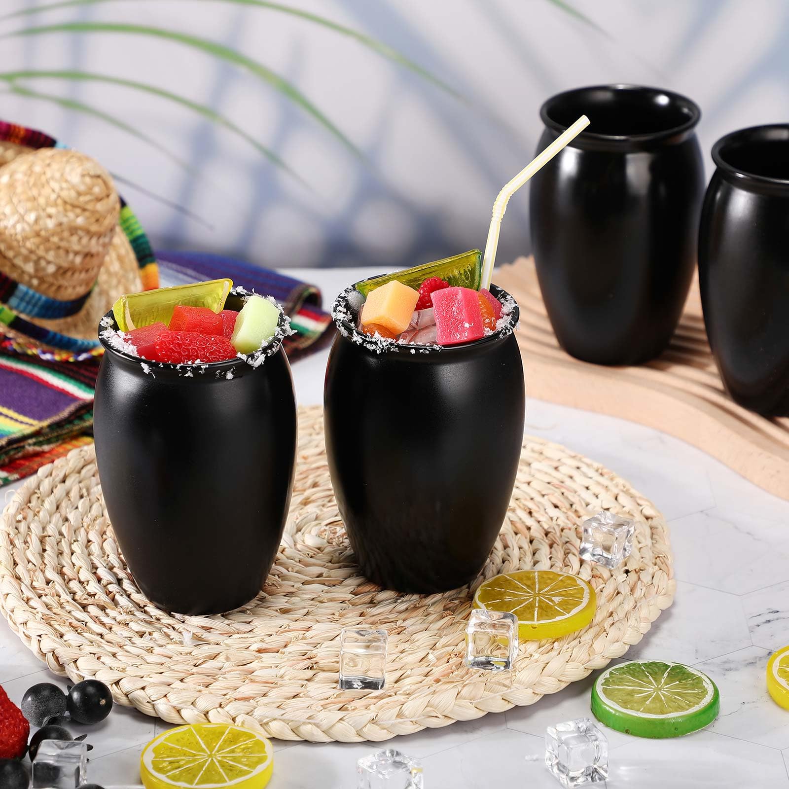 Gejoy Lot de 12 verres à cocktail Cantaritos De Barro Mexicanos Mini Cantaritos Shooters en poterie pour margaritas, mojitos, mexicains, mexicains (noir)