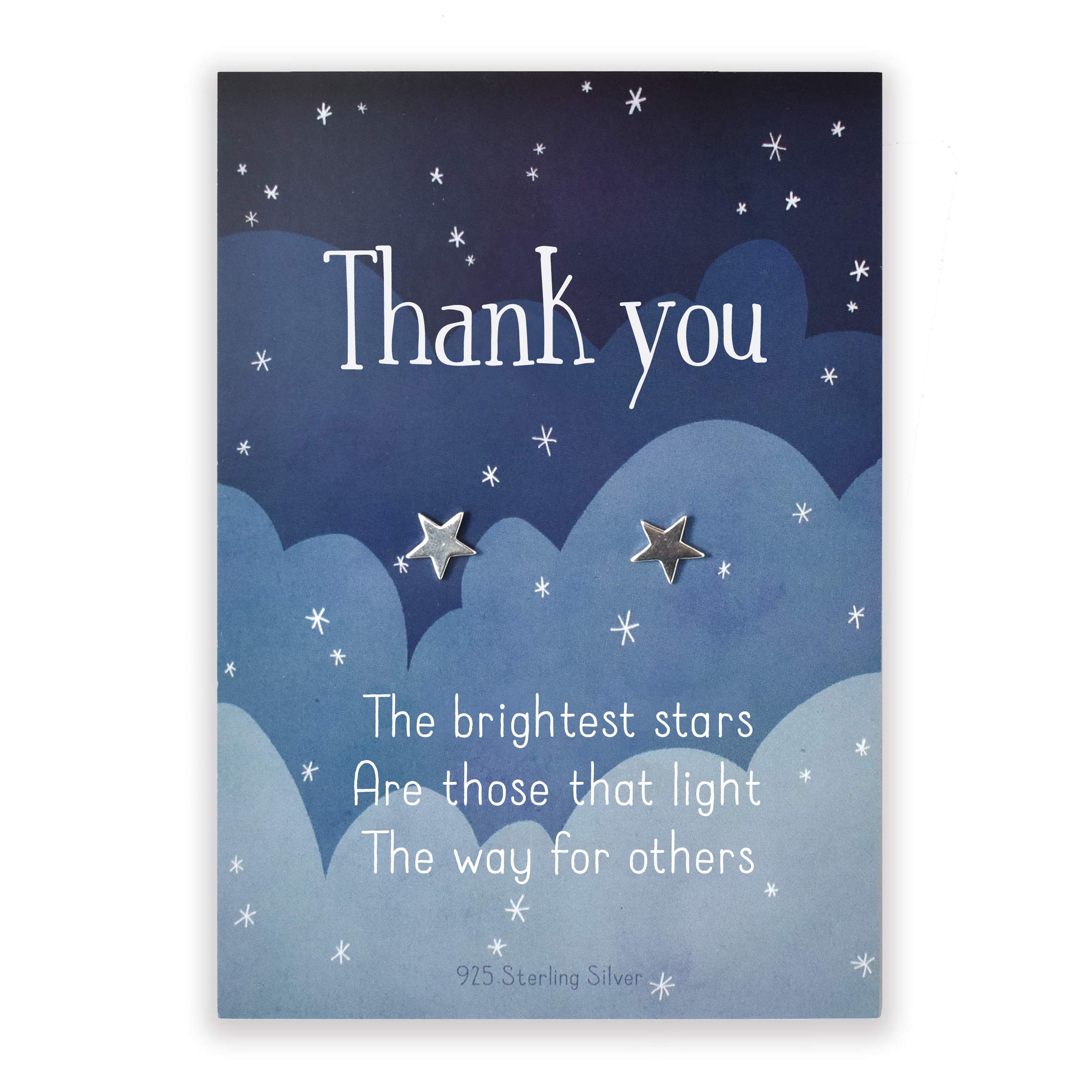 Manta MakesThank you gift for women | sterling silver star earrings for her on backing card | for friend colleagues friends teacher childminder | cards for woman | Christmas birthday
