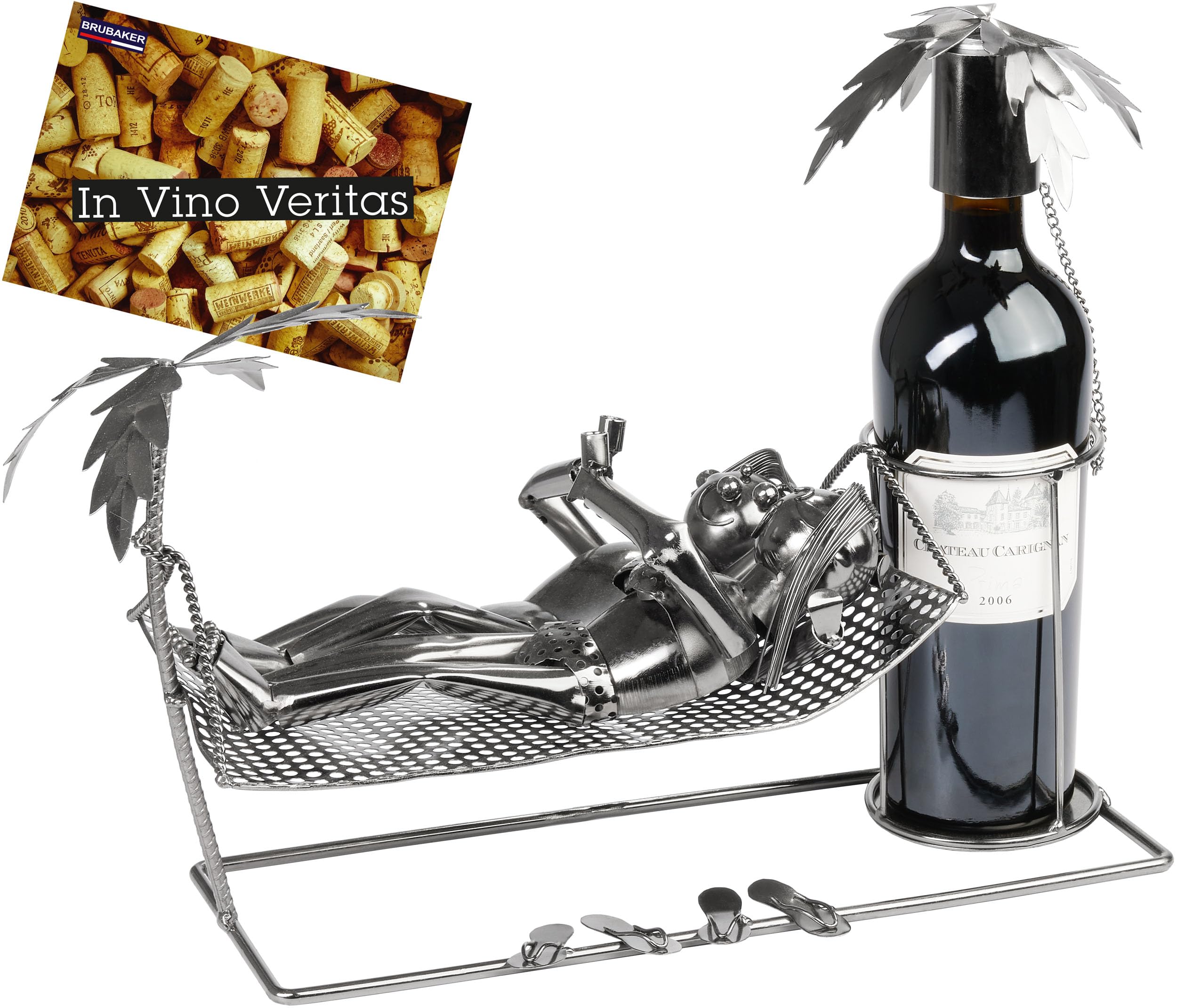 BRUBAKER Porte-Bouteilles de Vin Couple de Vacances | Porte-Bouteilles en Métal Couple en Vacances sur Hamac avec Palmiers - 40 cm Cadeau de Vin pour Vacances