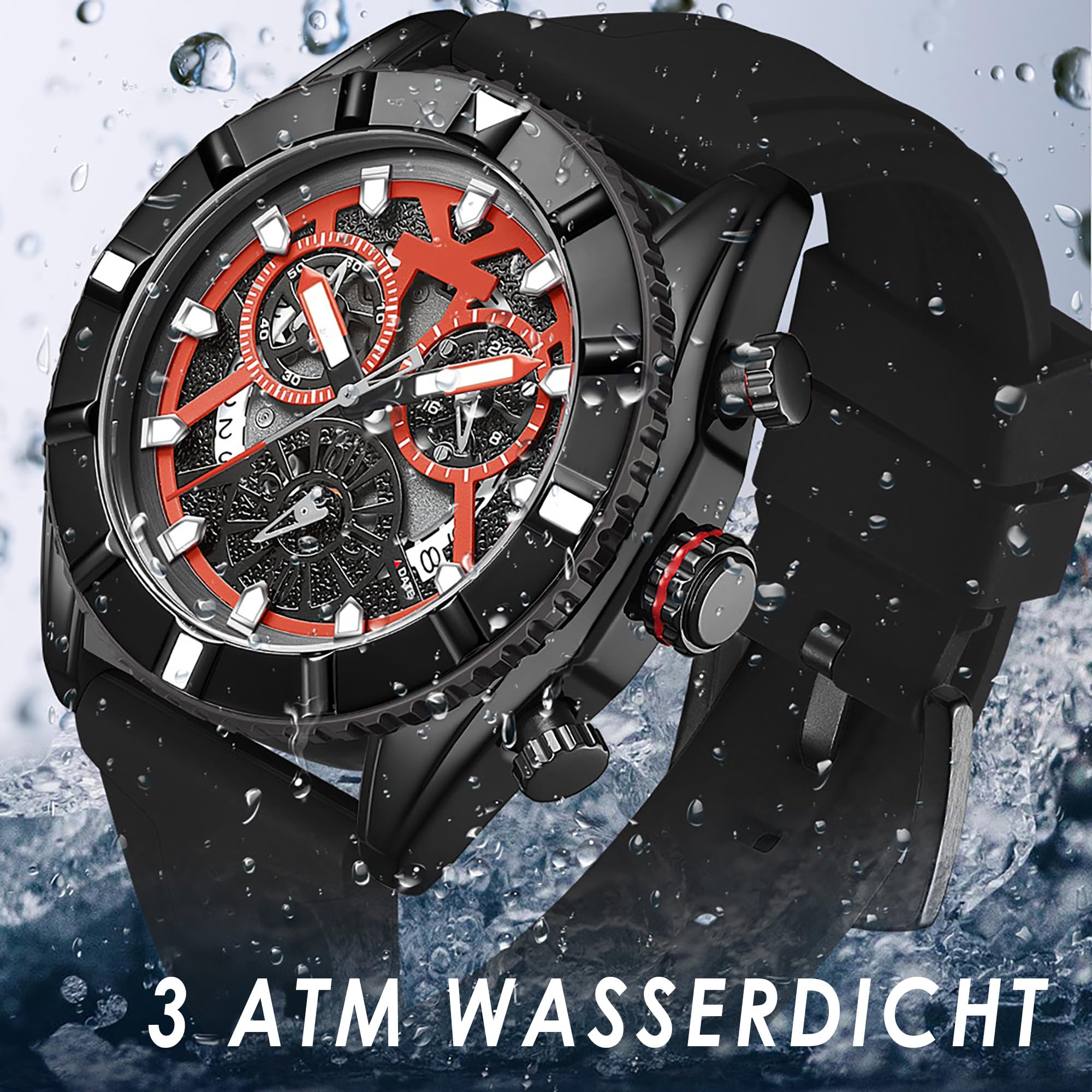 findtime Herrenarmbanduhren Armbanduhr Herren Uhren Schwarz Männeruhr Chronographen Männer Wasserdicht Groß Analog Quarz Uhr für Jungen Business Klassische Datum Stoppuhr Kalender