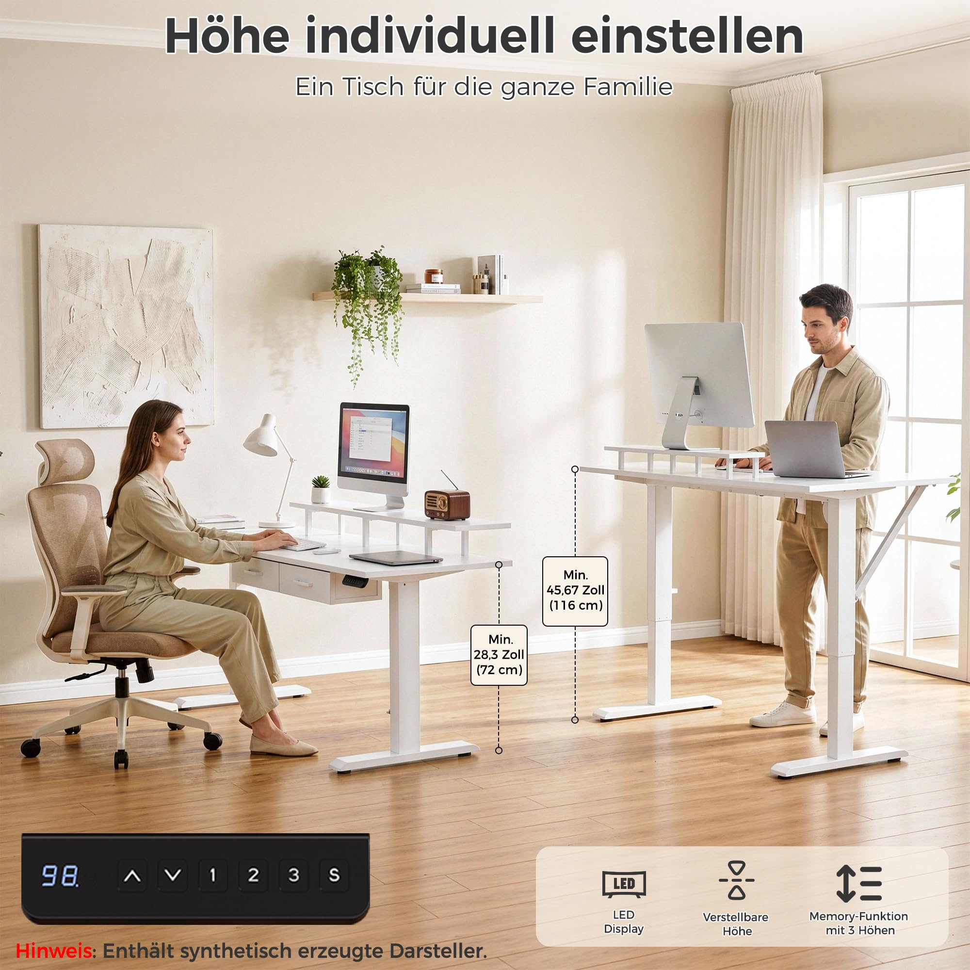 IRONCK Höhenverstellbarer Schreibtisch L Form, Elektrischer Eckschreibtisch