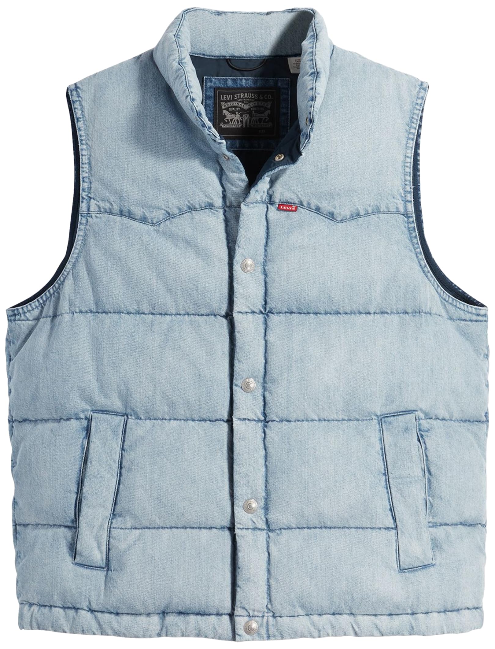Levis Men's Blue Levi's Western Snap Button Puffer Gilet With Pockets - Size: Regular/36