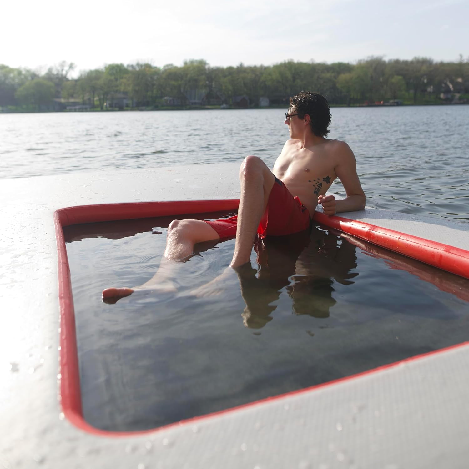 Inflatable Lake Pad Inflatable Floating Mat Inflatable Dock Platform Portable Lily Pad Mat Swim Dock for Pools, Lakes and Ocean 6.5'x12'x4