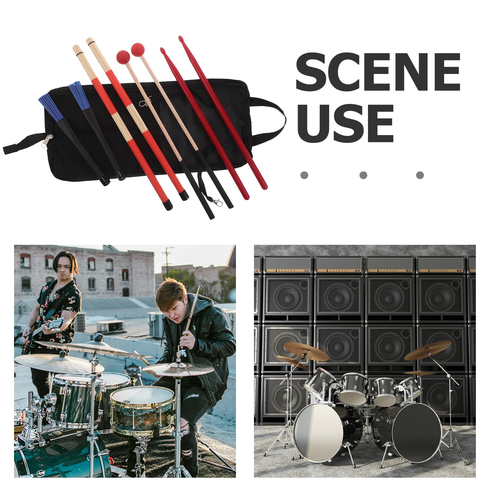 Alipis Set de Accesorios para Batería de Percusión con Agarre Antideslizante, Baquetas de Nylon y Madera, Funda Roja para Baquetas, Adecuado para Bateristas Profesionales y Adultos