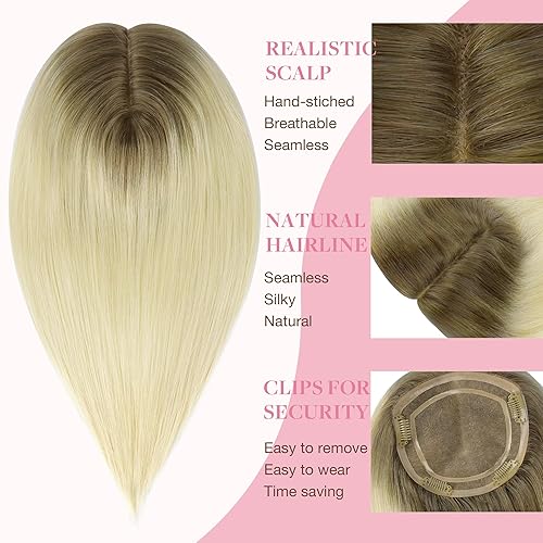 Miniatura 2 de GOO GOO Toppers de cabello humano para mujer, postizo para cabello fino, sin flequillo, 5 x 2.75 pulgadas, base superior mono de 2.75 pulgadas, clip