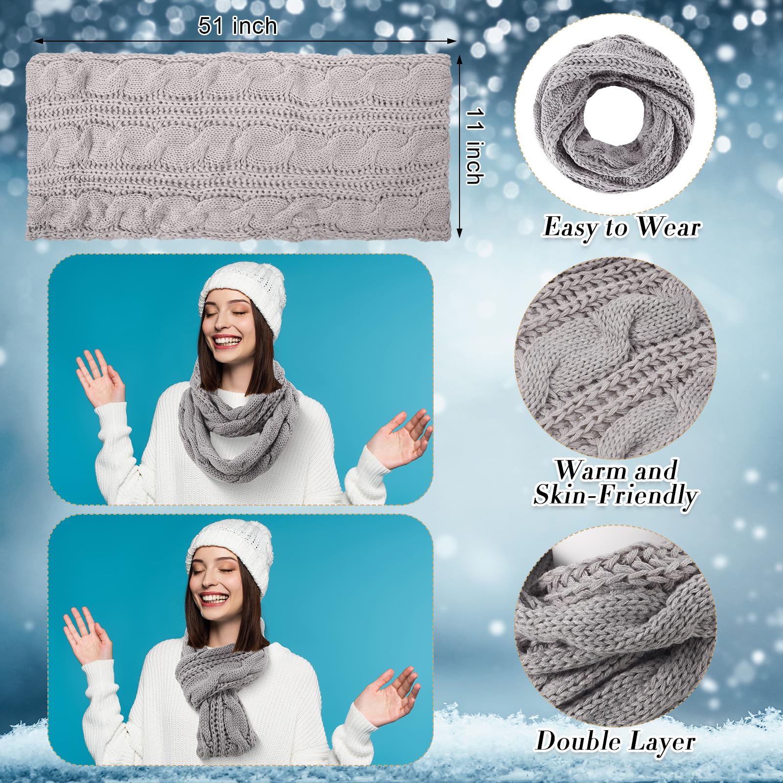 Liitrsh Juego de 12 gorros de invierno para mujer, gorro, bufanda, guantes de punto, calentador de cuello, guantes para pantalla táctil, cómodos, suaves y cálidos