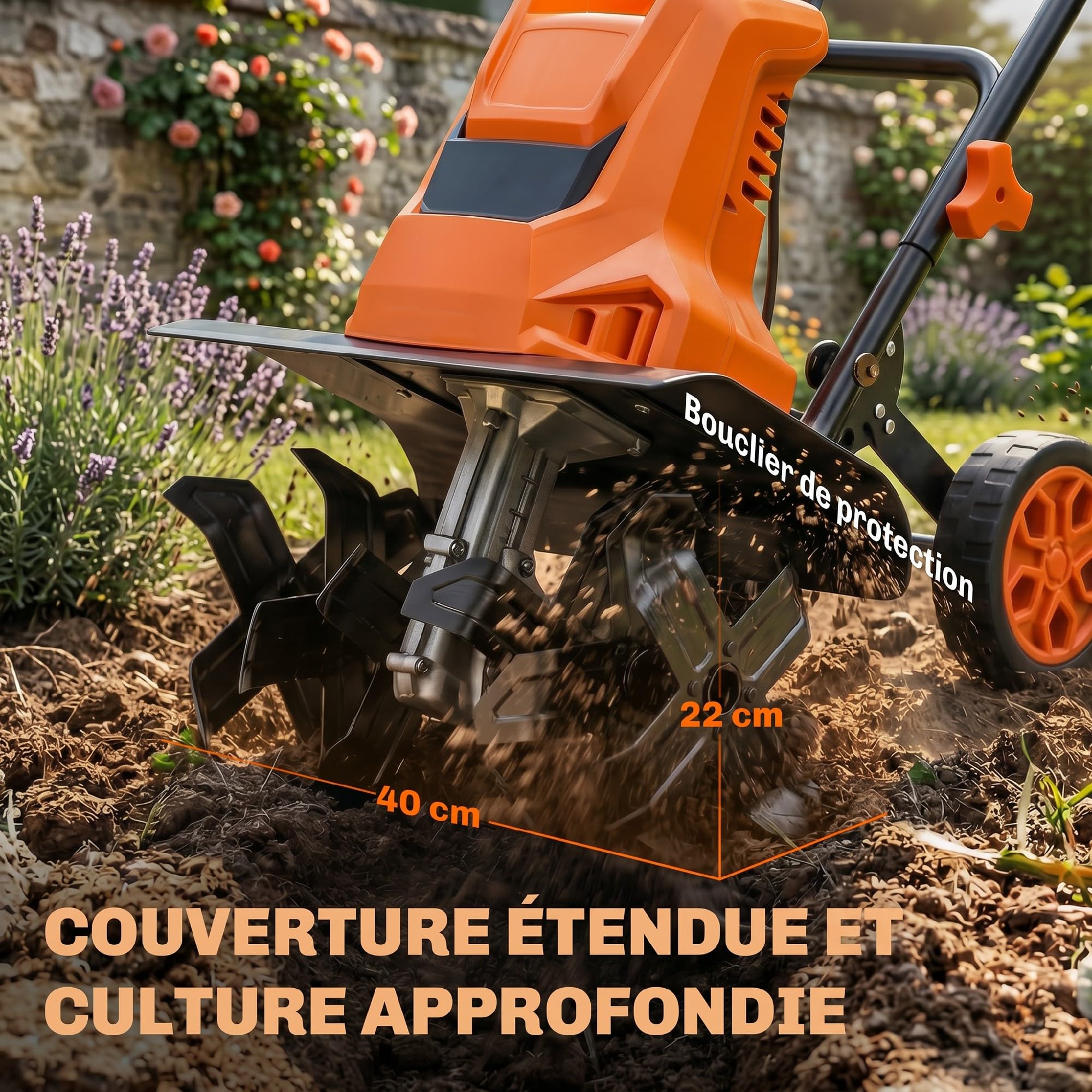 Outsunny Motobineuse Électrique 1500W 6 Lames 65Mn 20cm 40cm Orange