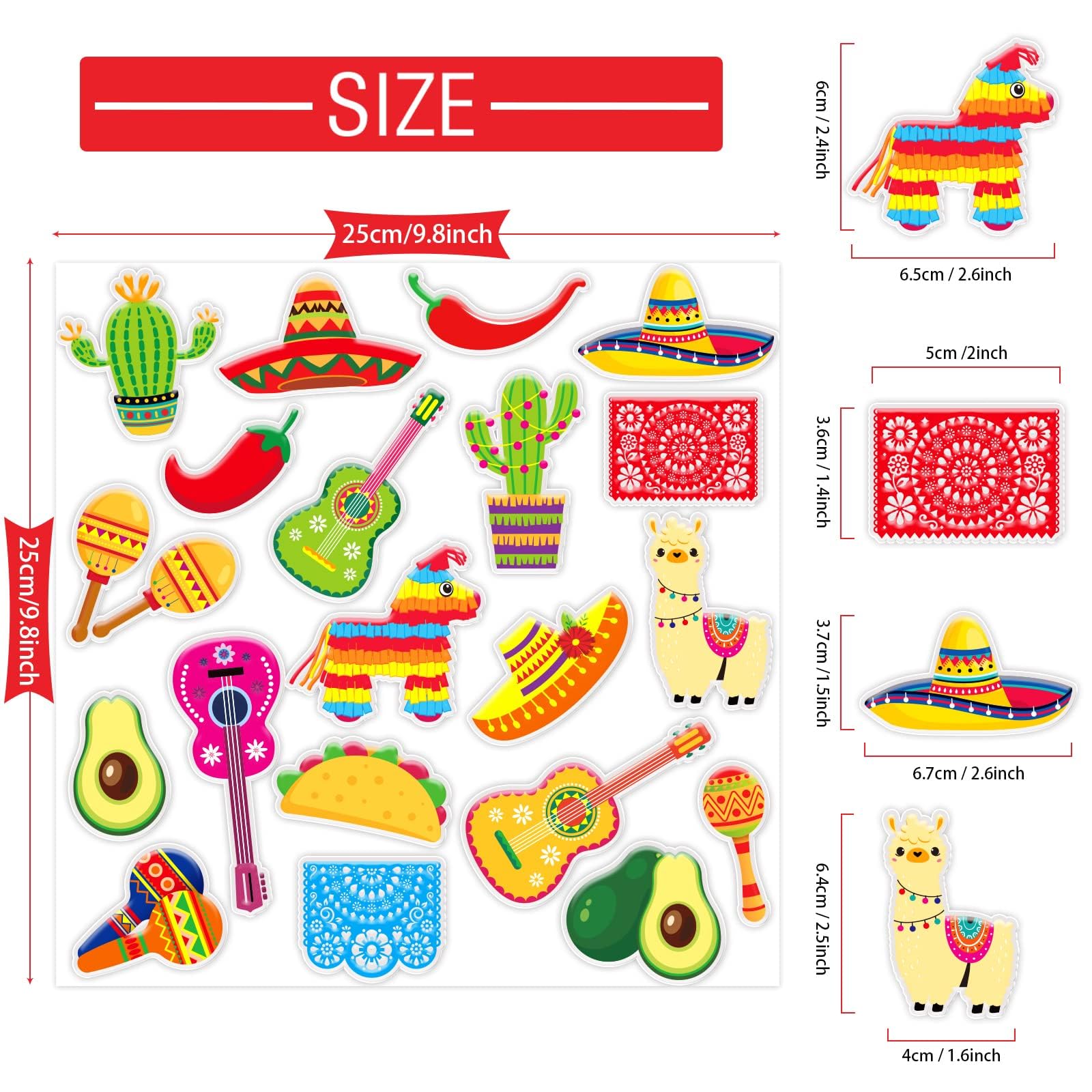 20 PCS Mexican Fiesta Thick Gel Cling 5 de Mayo Window Gel Clings Decals Stickers for Kids Home Classroom Nursery Back to School Party Supplies Decorations Removable Reusable Sombrero Taco Clings