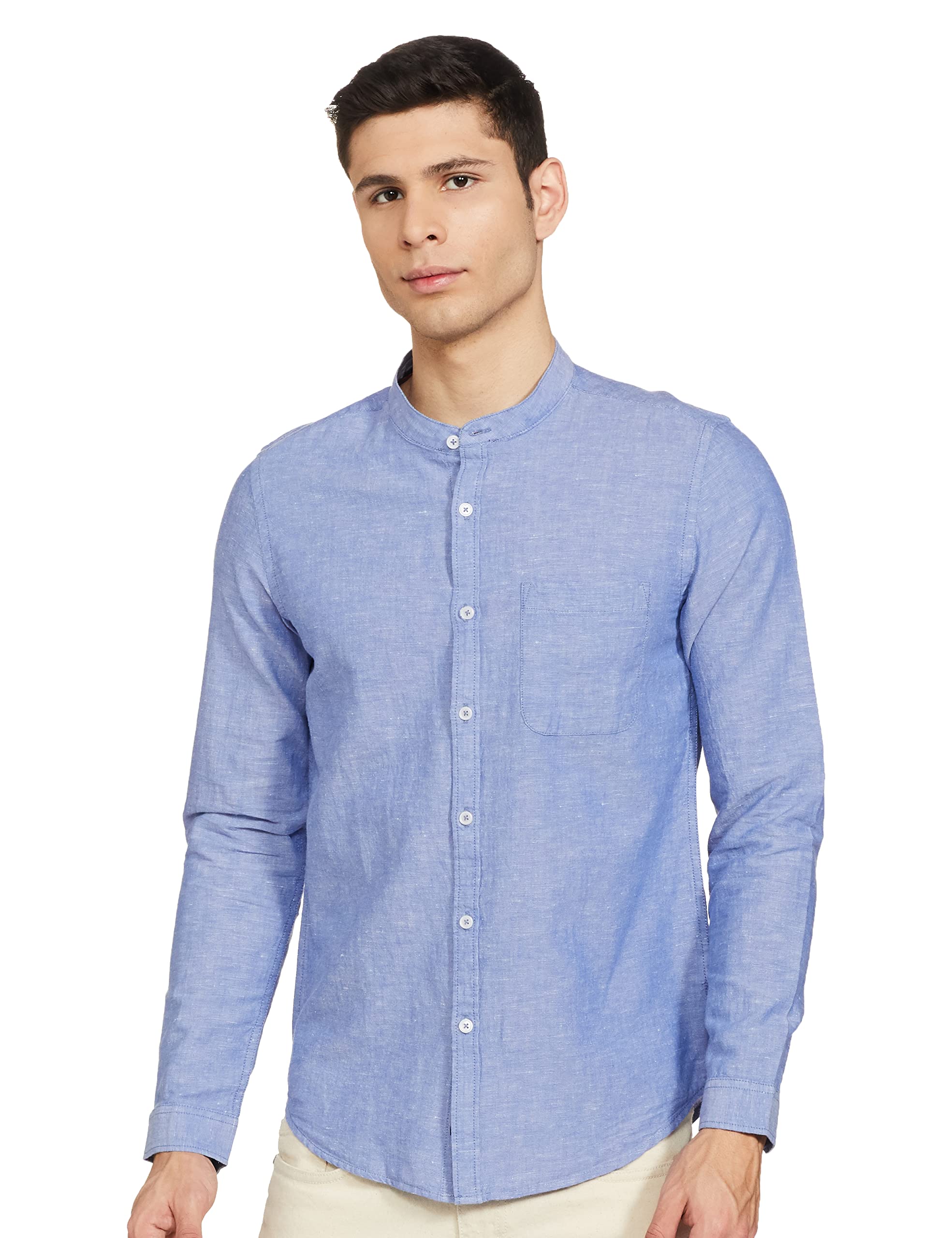 MaxMen Solid Slim Fit Band Collar Casual Shirt