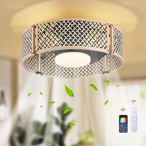 Miniatura 16 de Ganeed - Ventilador de techo estilo Boho de 20 pulgadas con luz, ventilador de techo enjaulado de ratán con luz y control remoto, motor reversible