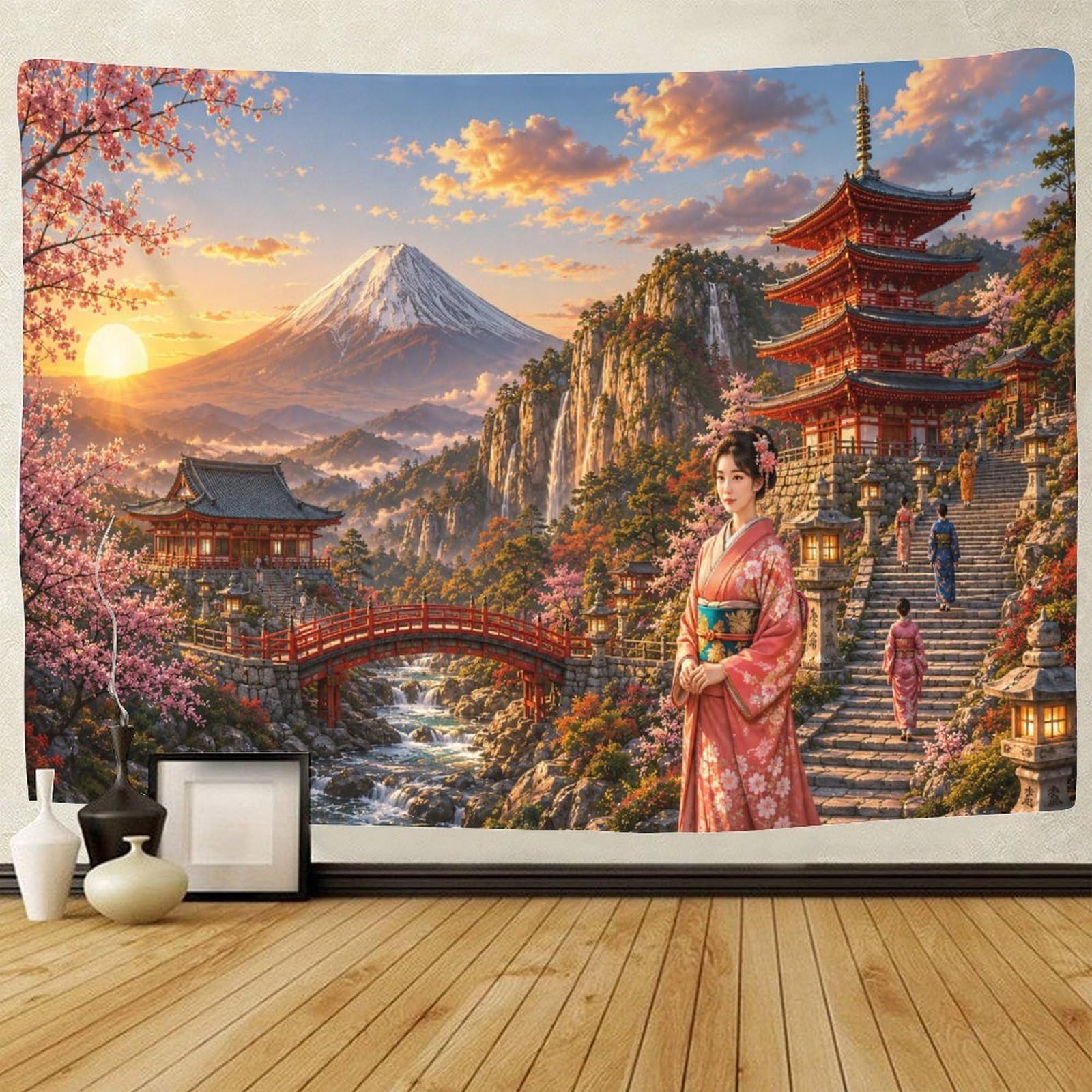 GPMNBCXZK Japanese Mount Fuji Landscape 3D Print Wall Art Decor Wall Tapestry Tapestries Home Decoration Curtain Bedroom Living Room 100cmx150cm