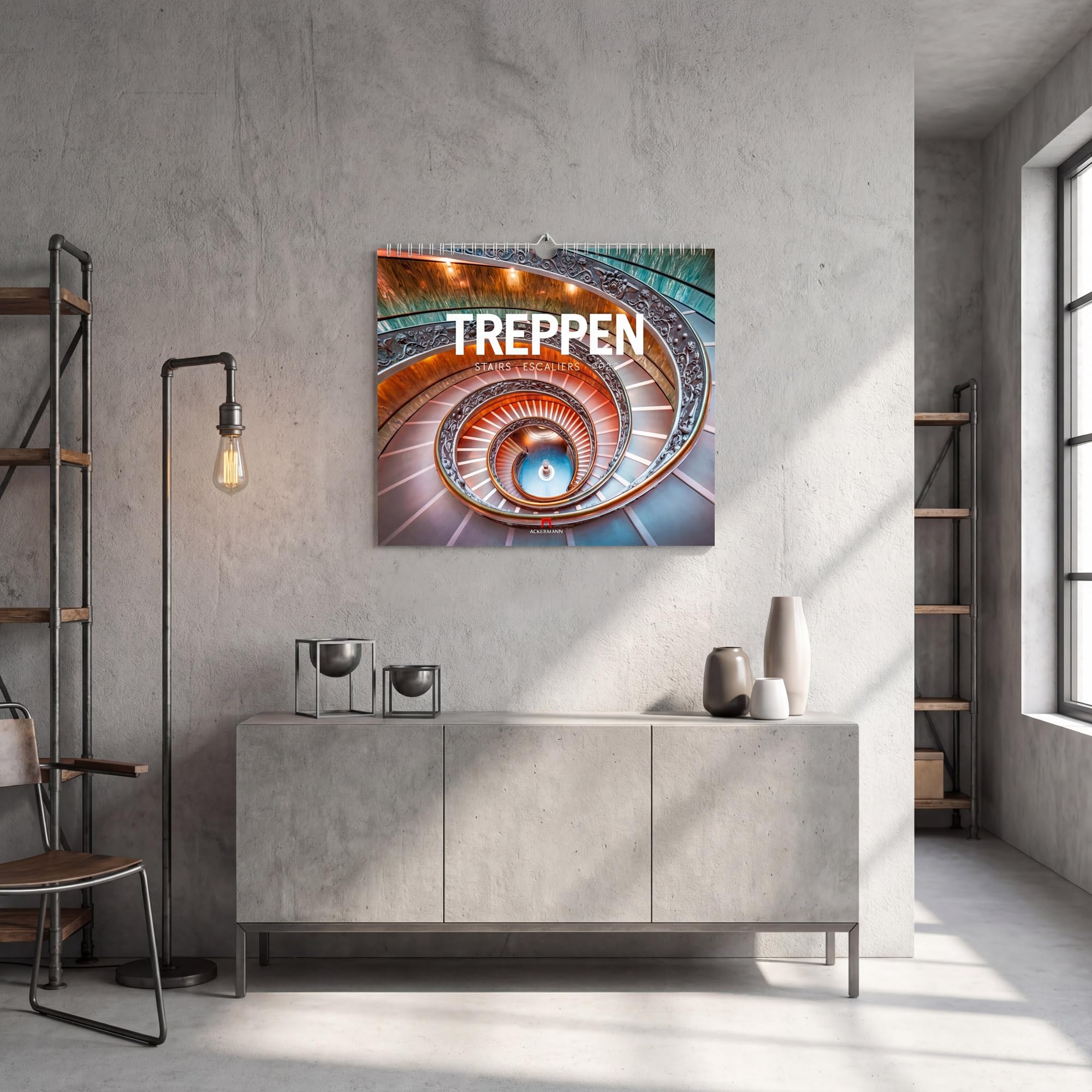 Treppen Kalender 2027 | Bildstarker Architektur-Kalender im großen Querformat (54x48 cm) | Architektonische Meisterwerke | Wendeltreppe