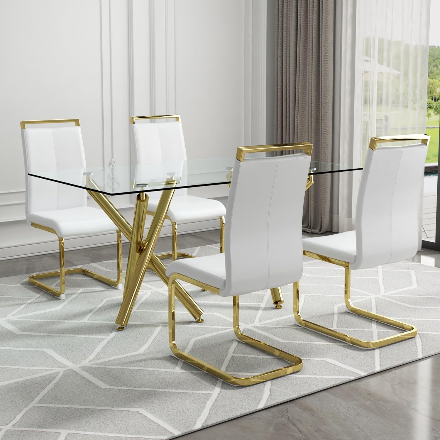 Amazon.com - Yoluckea Glass Dining Table Set for 4, Modern 5-Piece ...