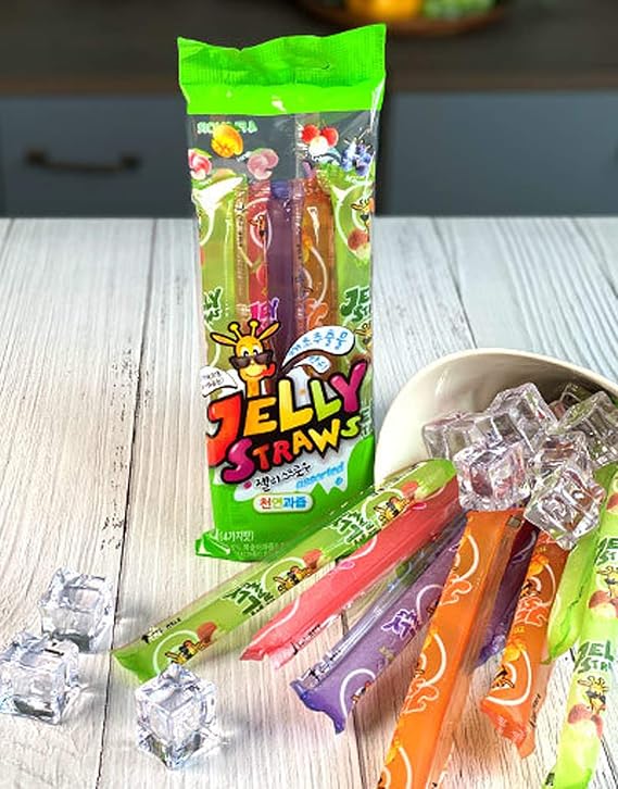 Jelly Straws Pack of 2 - Jelly Noodles Gummies Peach Mango Blueberry Lychee Flavors