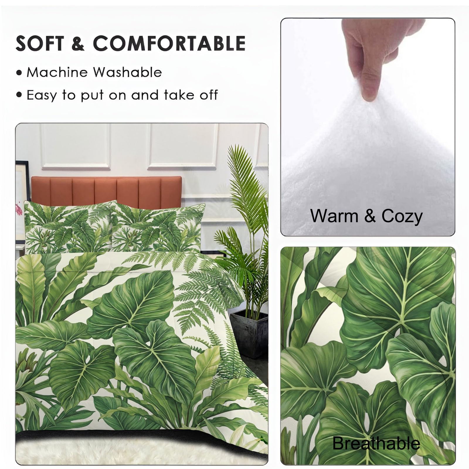 Piumone 2-In-1 Letto Singolo 140X200 Cm Poster Di Piante Naturali | Trapunta E Piumino Reversibile 4 Stagioni, Felci Foglie, Copriletto Lavabile Morbido Leggero, Verde Salvia