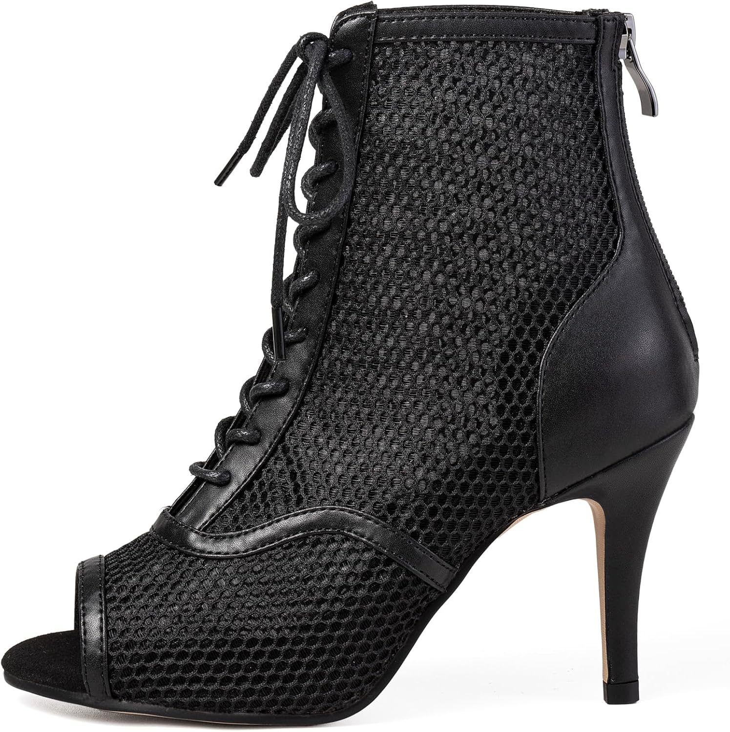 Women's Peep Toe Stiletto Dance Heels-Summer Sexy Black Dancing Booties, Comfortable Performance Shoes for Parties & Practice