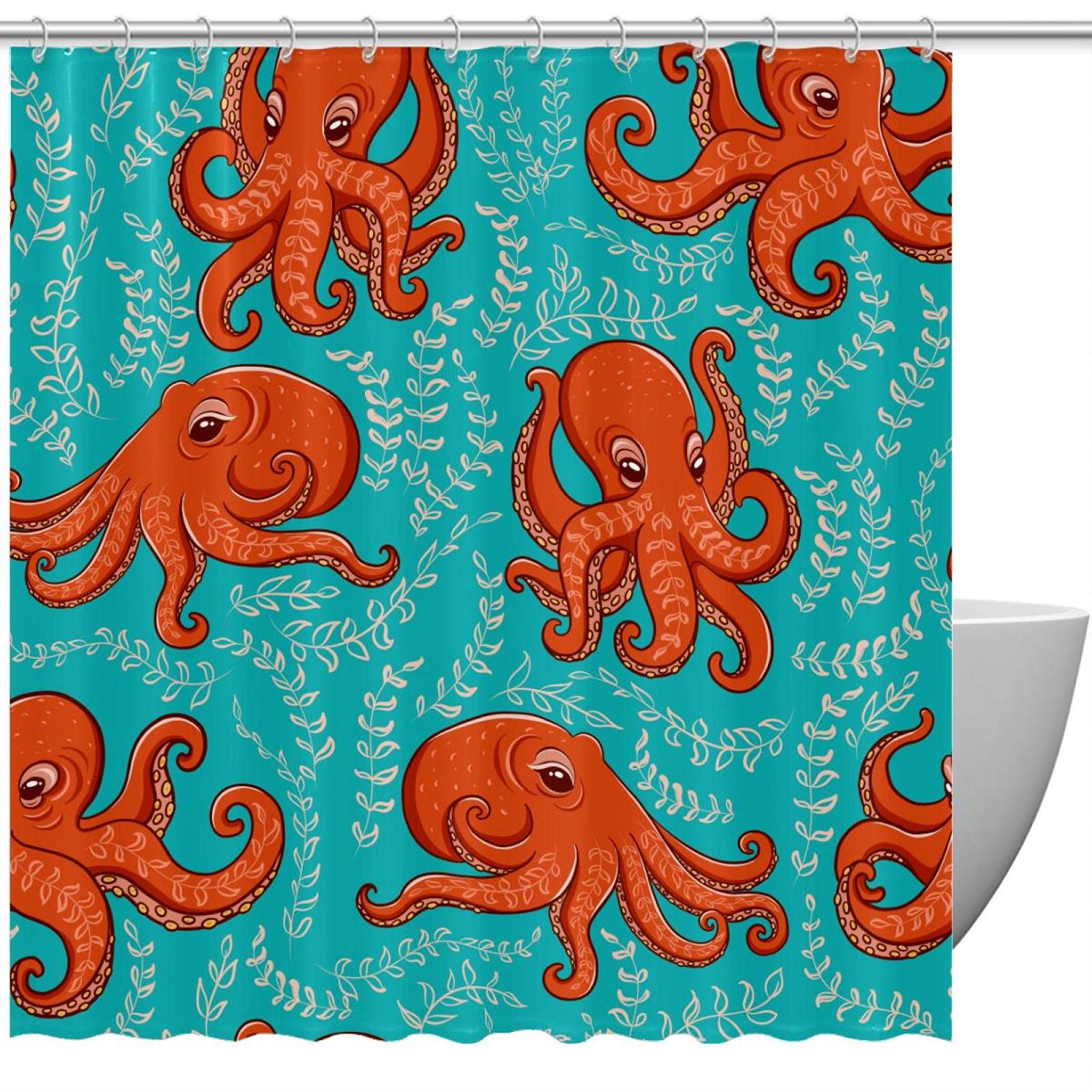 Rideau de douche calamar grand format 167x182 cm protection étanche baignoire