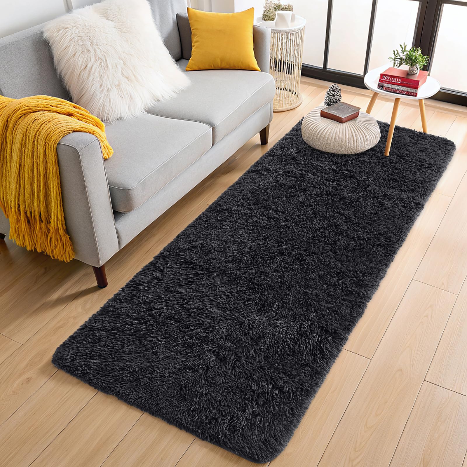 OLANLY 2x6 Machine Washable Runner Rugs for Hallway, Soft Fluffy Shaggy Bedside Rugs for Bedroom, Living Room, Indoor Floor Carpet for Kids Girls and