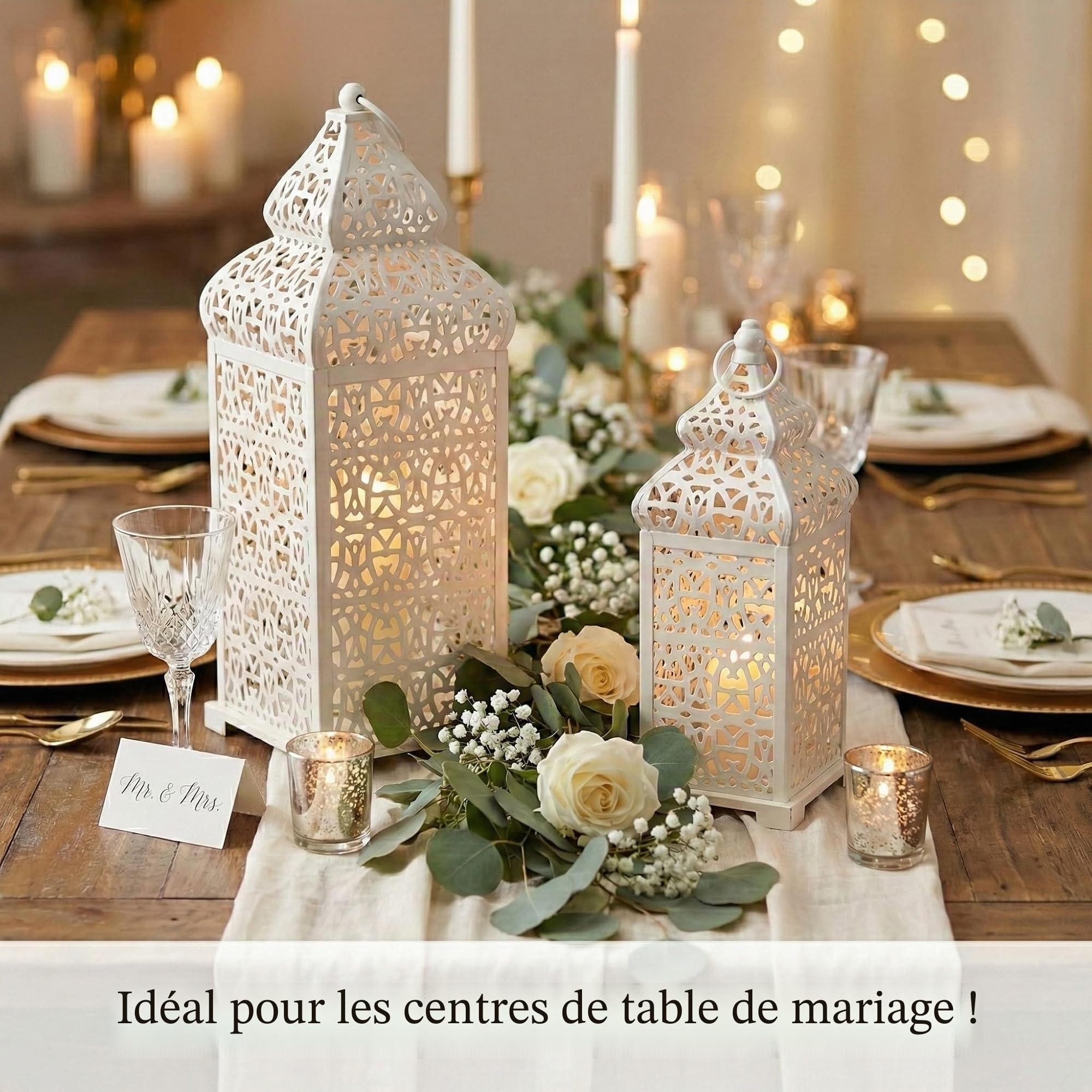 Vela Lanterns Lot de 2 lanternes à bougie style marocain Blanc