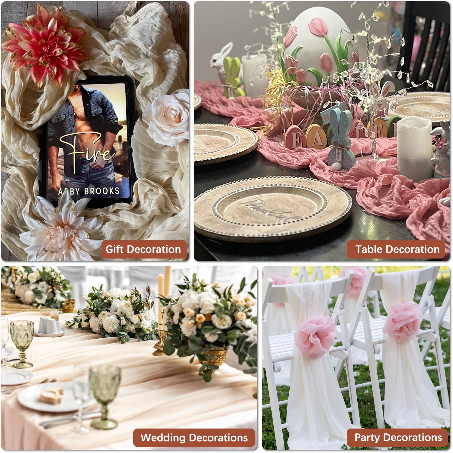 Nialnant 8 caminos de mesa de otoño, camino de mesa de gasa de terracota, camino de mesa de gasa para fiestas bohemias, bodas, despedidas de soltera, decoraciones de banquetes, graduaciones,