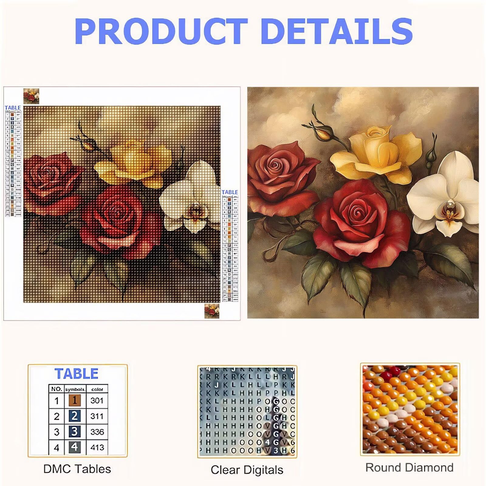 5D Diamond Painting Kit Completo, Diamond Painting Retro DIY Hobby Creativi Adulti Pittura Diamante Strass Mosaico Kit per Bambini Principianti, Decorazioni Casa Parete Regalo Fiore 70x70cm FX#387