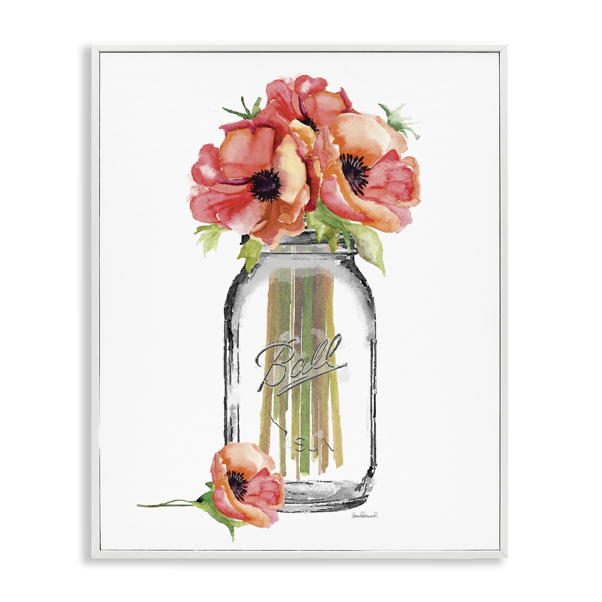 Stupell Industries Mason Jar Poppys, Design by Amanda Greenwood