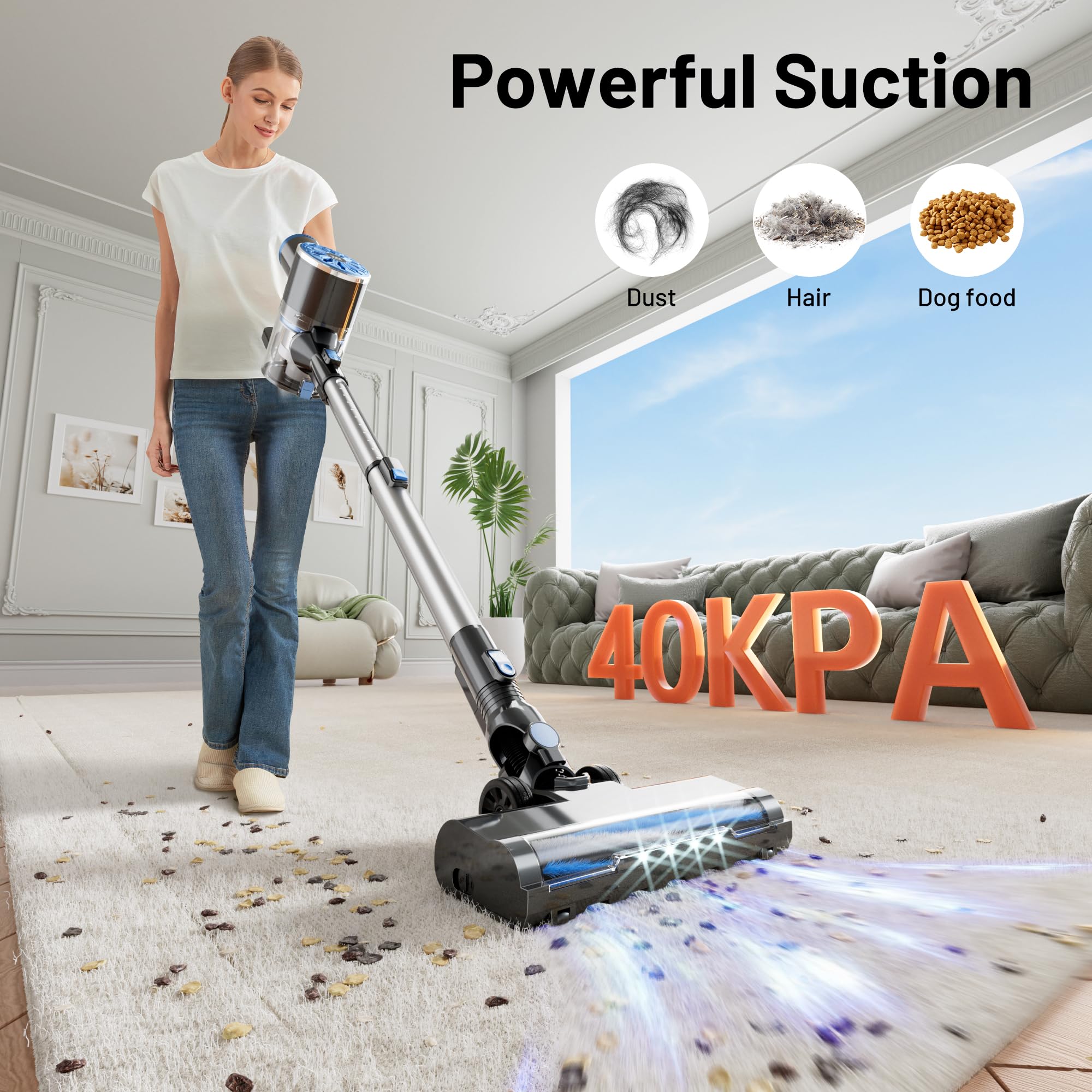 VIPSUN Cordless Vacuum Cleaner with Self-Standing, LED Screen Stick Vacuum Cleaners for Home, Lightweight Powerful Suction Vacuum, 6-in-1 Rechargeable Vacuum for Carpets, Pet Hair, Hardwood Floors - 3