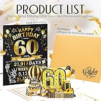 Vista 7 de Tarjeta de cumpleaños número 60 para hombres, mujeres y esposos, gigantes, desplegables, para desear felices 60, valoración de 1965, dorado y negro