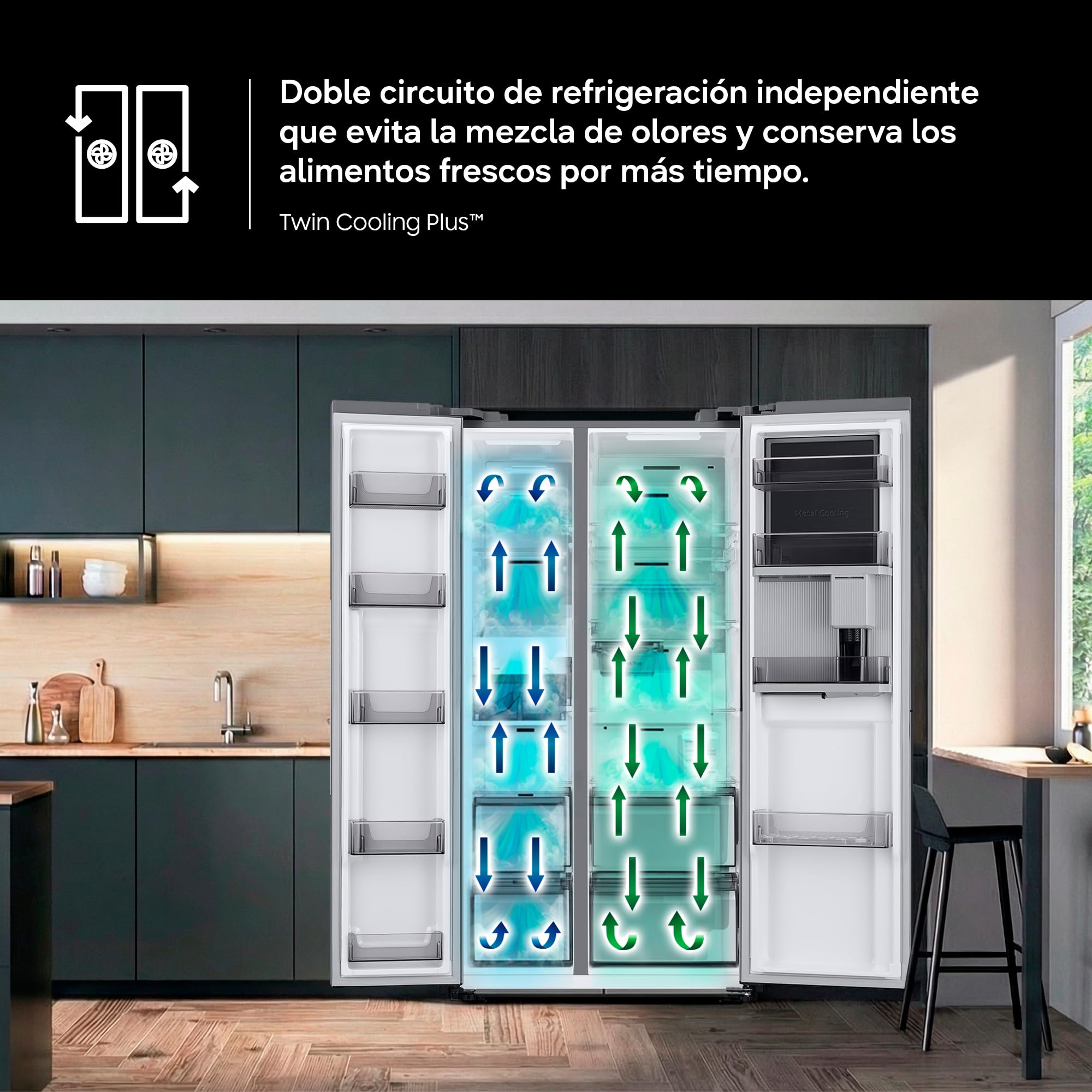 Samsung Frigorífico French Door AI 177.5cm Twin Cooling Plus™ 495L Clase E Inox RF50C530ES9/EF