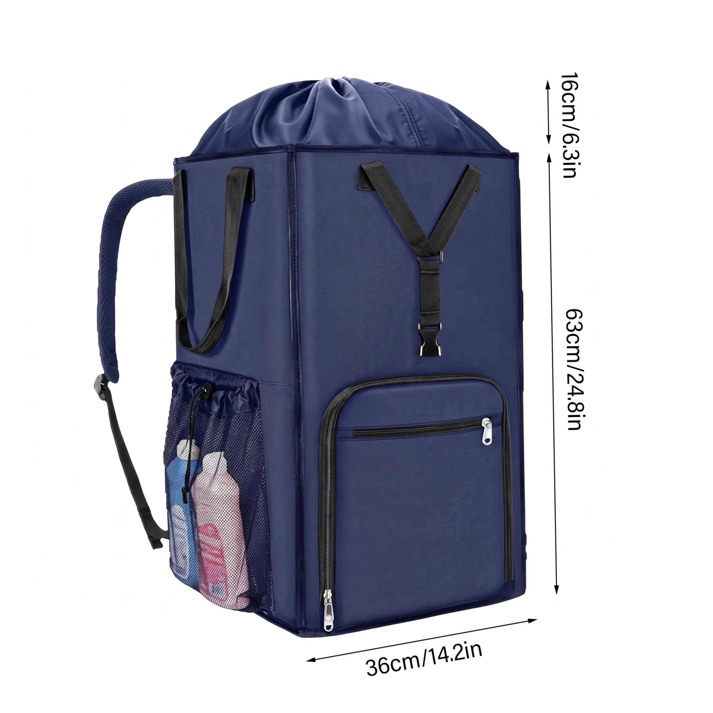 Wäschesack-Rucksack – faltbarer College-Wäschesack, 2-in-1, erweiterbarer, tragbarer Stauraum mit mehreren Taschen für Wohnheim, Reisen, Blau