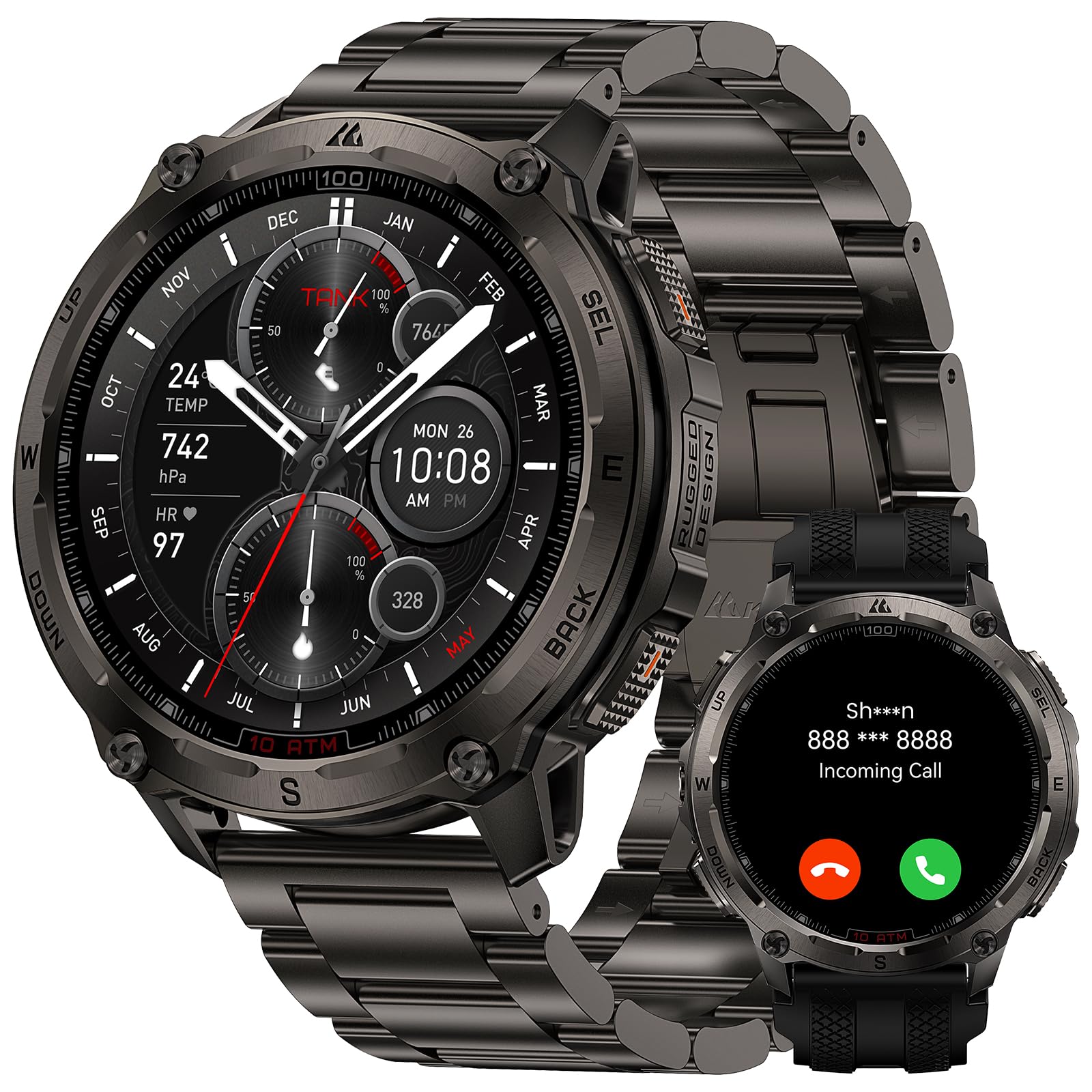 KOSPET Tank T4 Special Edition, Montre Connectée Homme, GPS, Bracelet Acier | Cartes Hors Ligne, Acier Inoxydable, Étanchéité 10 ATM, Plongée 45M, IP69K, Moniteur de Fréquence Cardiaque & Sommeil, AMOLED