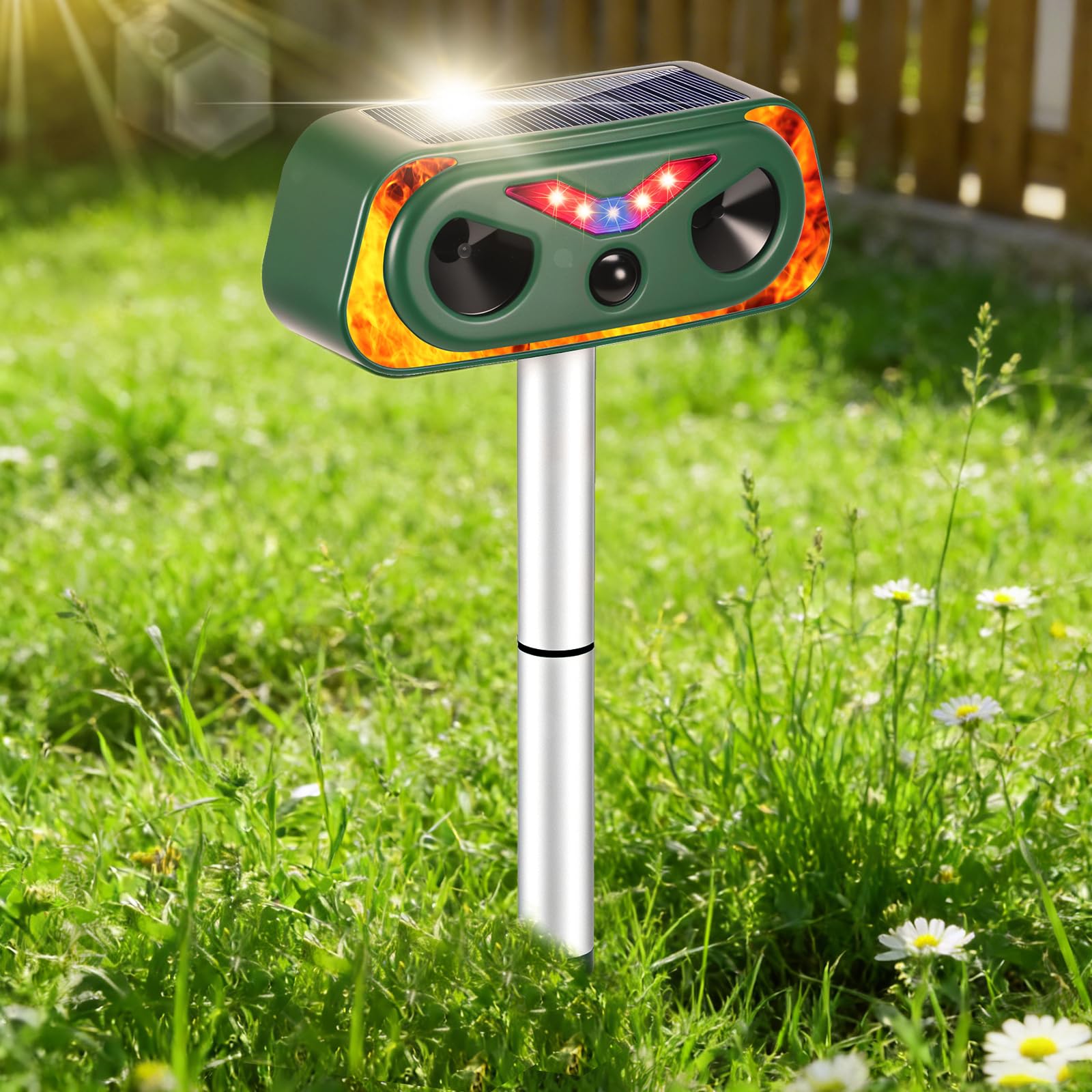 Cat Repellent for Gardens, Solar Ultrasonic Deterrent with Flame Lamp