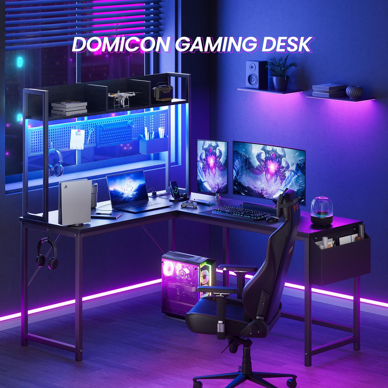 Amazon | DOMICON ゲーミングデスク 引き出し パソコンデスク ゲーム