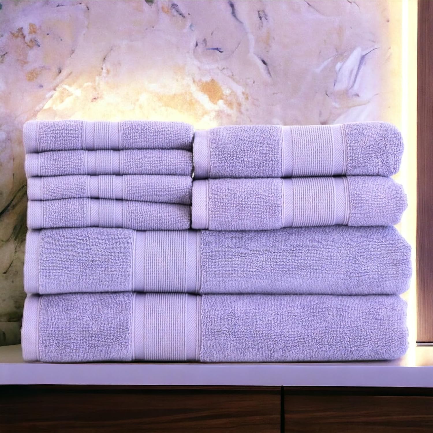 Luzia 8 Piece Bathroom Towel Set – 100% Turkish Cotton, Premium Quality – 2 Bath Towels 2 Hand Towels and 4 Washcloths (Lavender/Purple) Luzia 8 Piece Bathroom Towel Set – 100% Turkish Cotton, Premium Quality – 2 Bath Towels 2 Hand Towels and 4 Washcloths (Lavender/Purple)