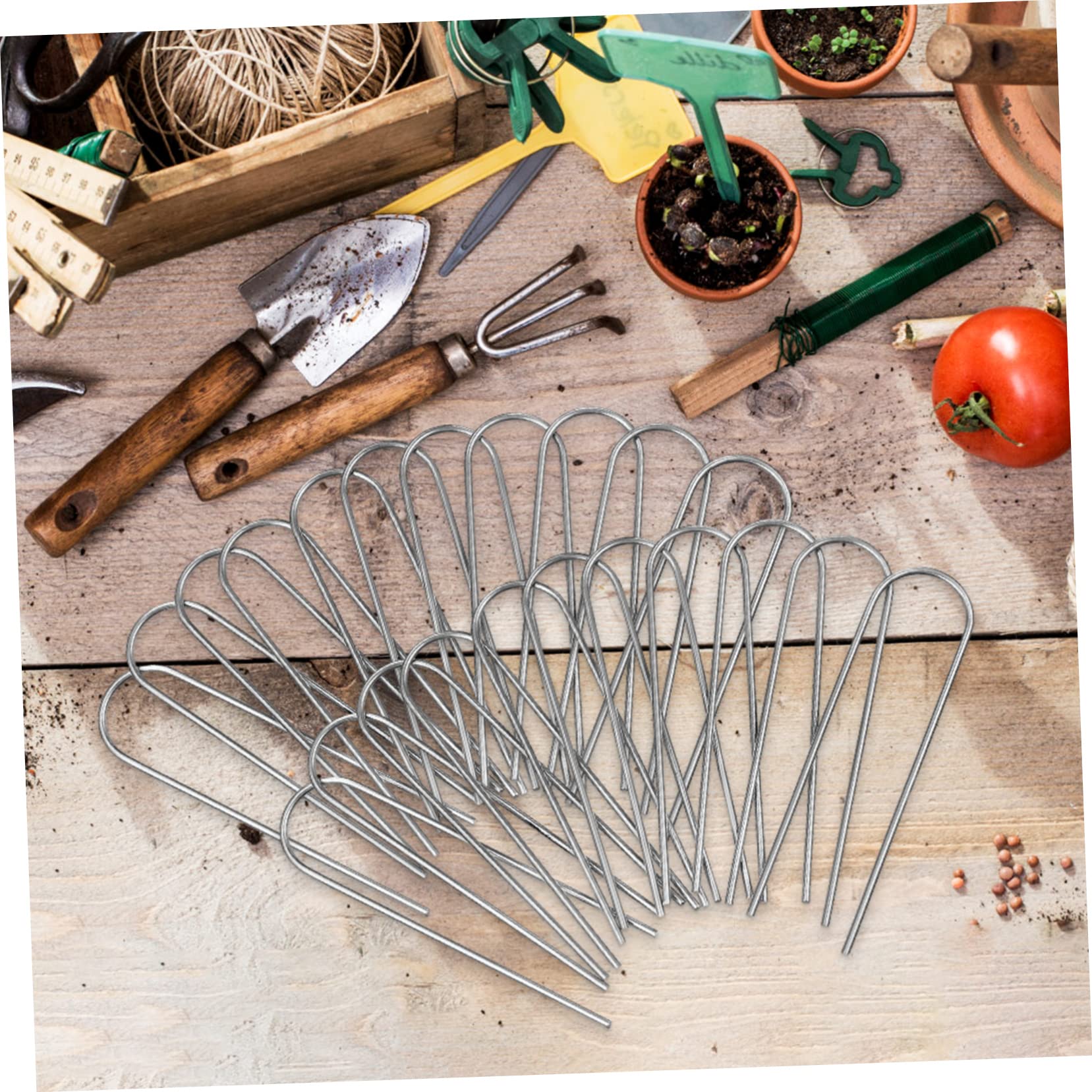 Picchetti a U in Ferro Argento 100 Pezzi per Fissaggio | Bulbi Orticoli e Tubi Irrigazione a Goccia, per Reti e Coperture Esterne, Uso Giardino