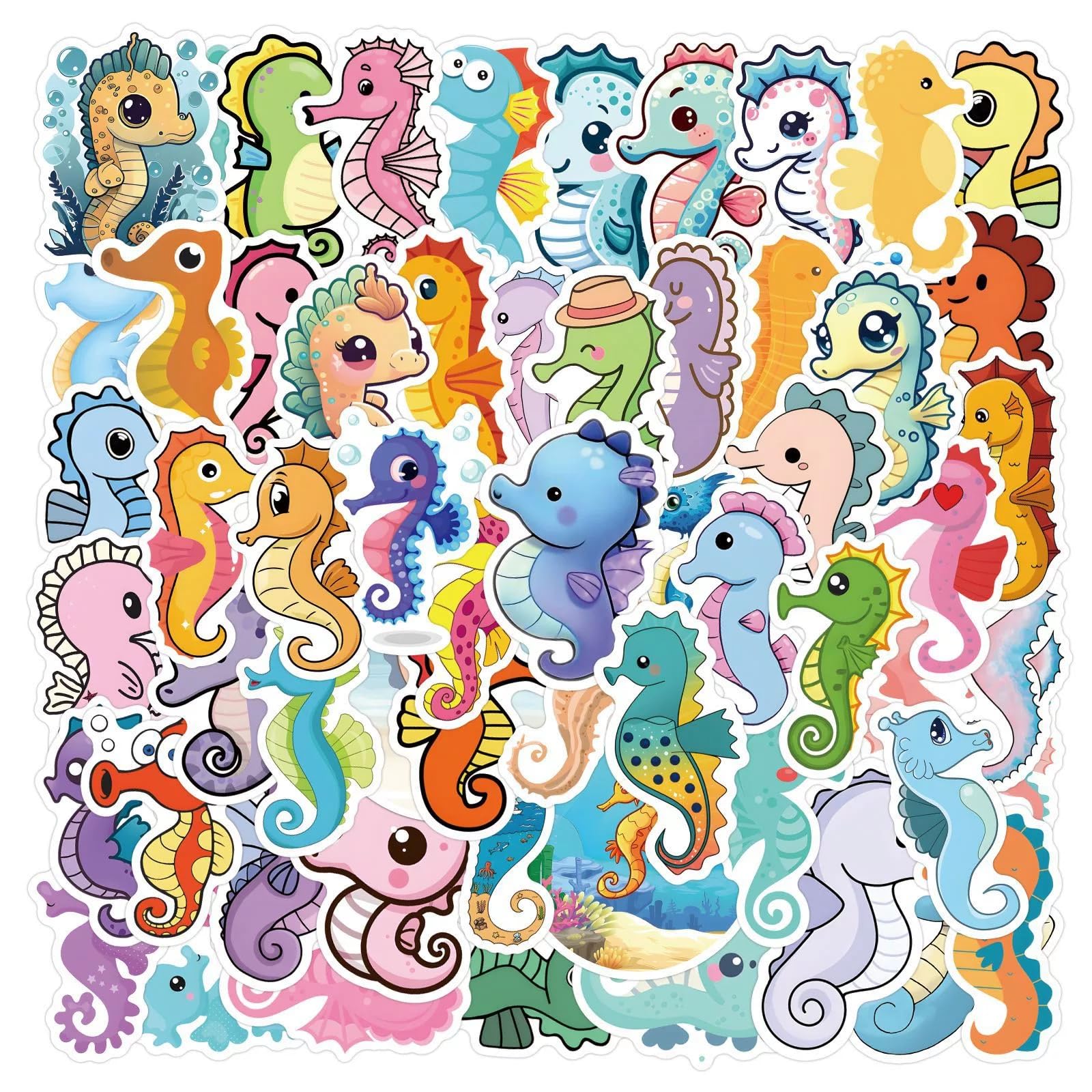 AUCEKO 50 Stück Seahorse Aufkleber Pack Seepferdchen Sticker Set wasserdichte Vinyl Sticker für Laptop Kinder Autos Motorrad Fahrrad Skateboard Gepäck Koffer Computer Aufkleber Graffiti Decal
