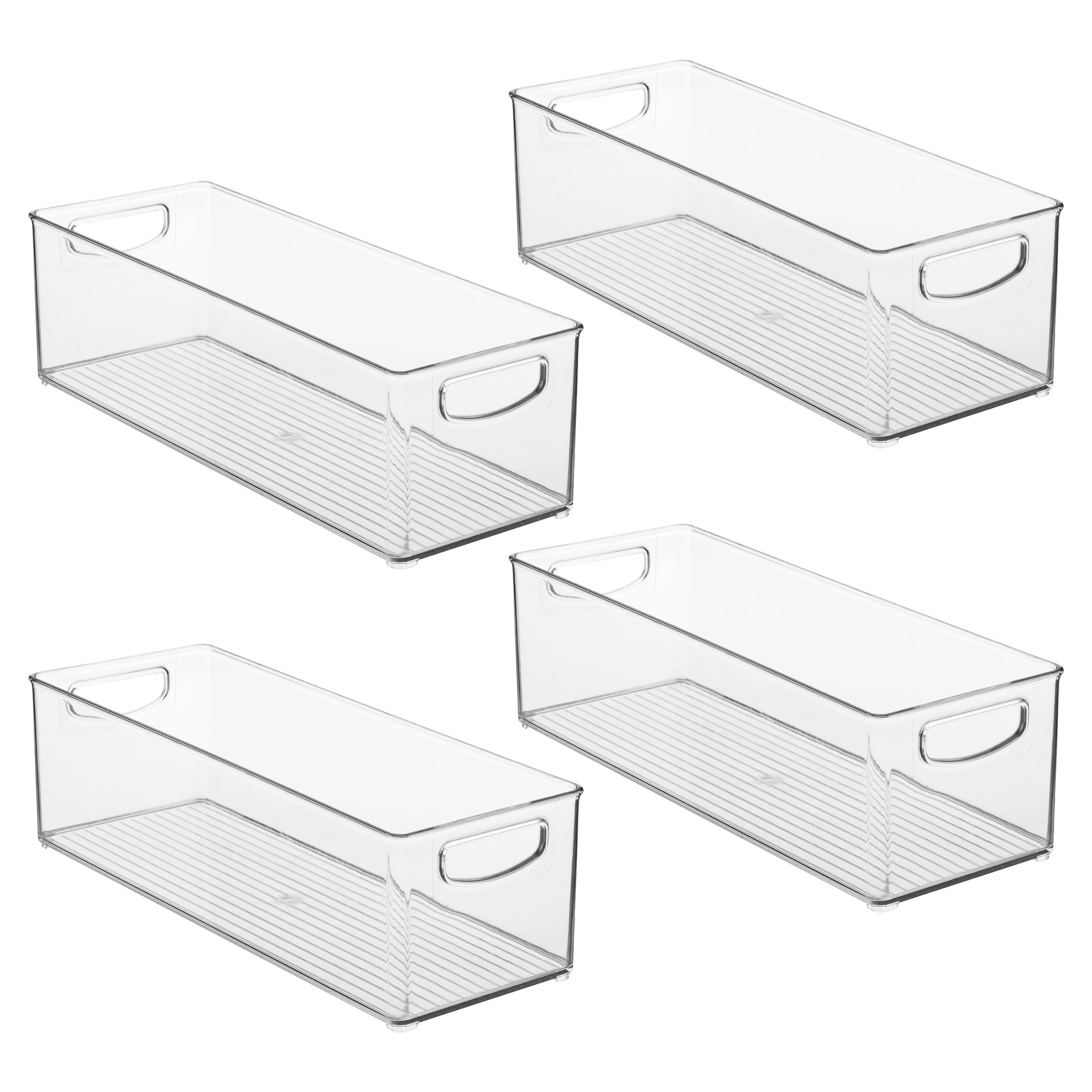 InterDesign iDesign - Contenedor apilable de plástico para despensa, con asas para armarios o nevera, juego de 4, transparente | Para armarios de cocina o nevera, fabricado en Estados Unidos