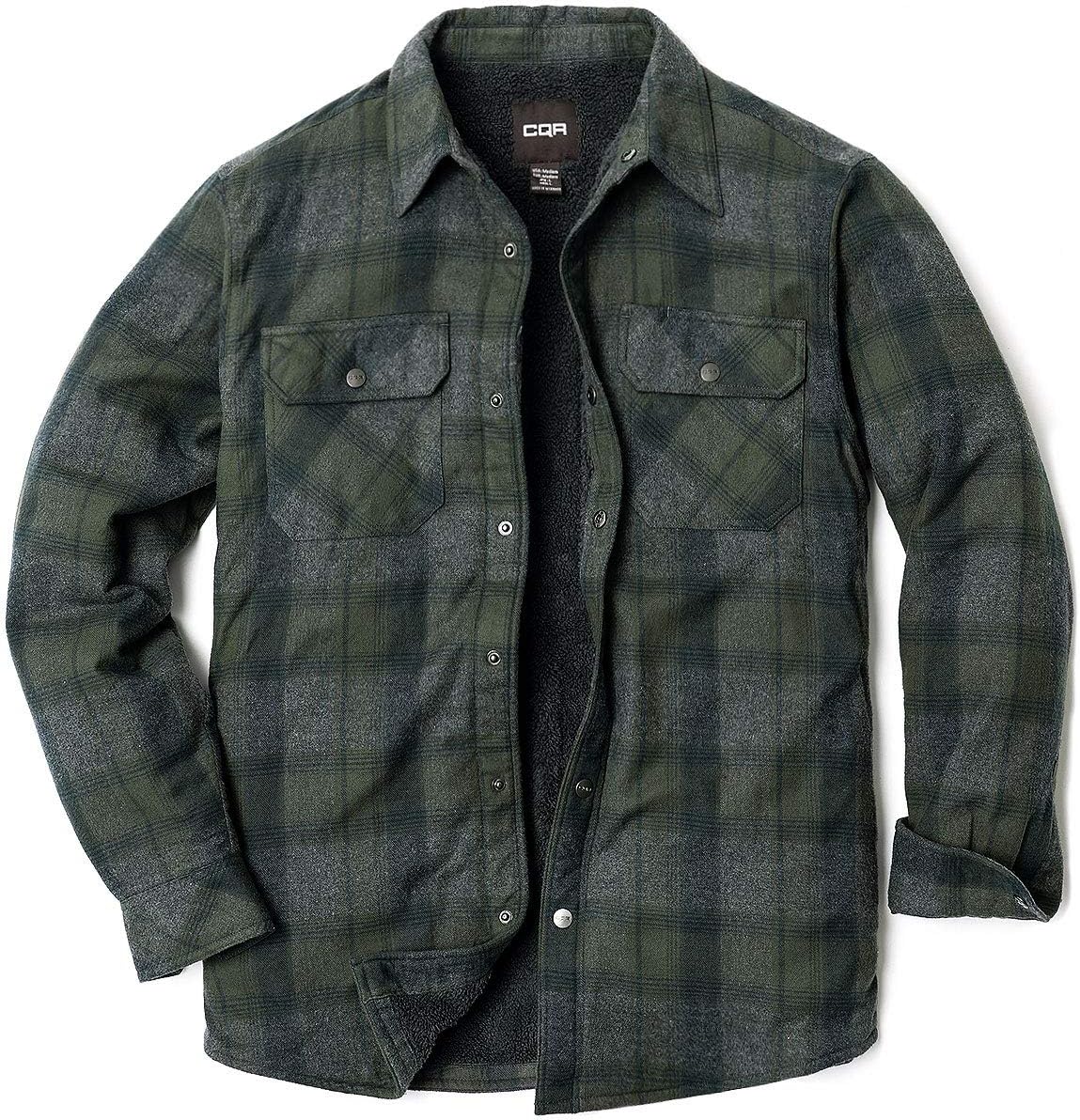 Men's Sherpa Lined Flannel Jacket — Padded Quilted Work Shirt With Fur Lining, Warm Winter Coat