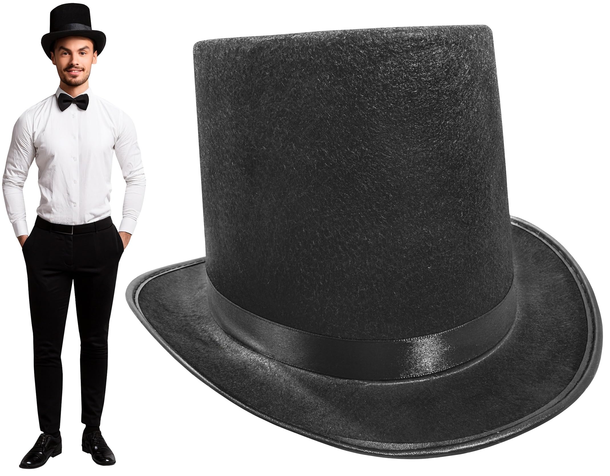 Nicky Bigs Novelties Deluxe Tall Top Hat Costume Men Women Party Hats Adults Formal Magician Hats Halloween Adjustable Size